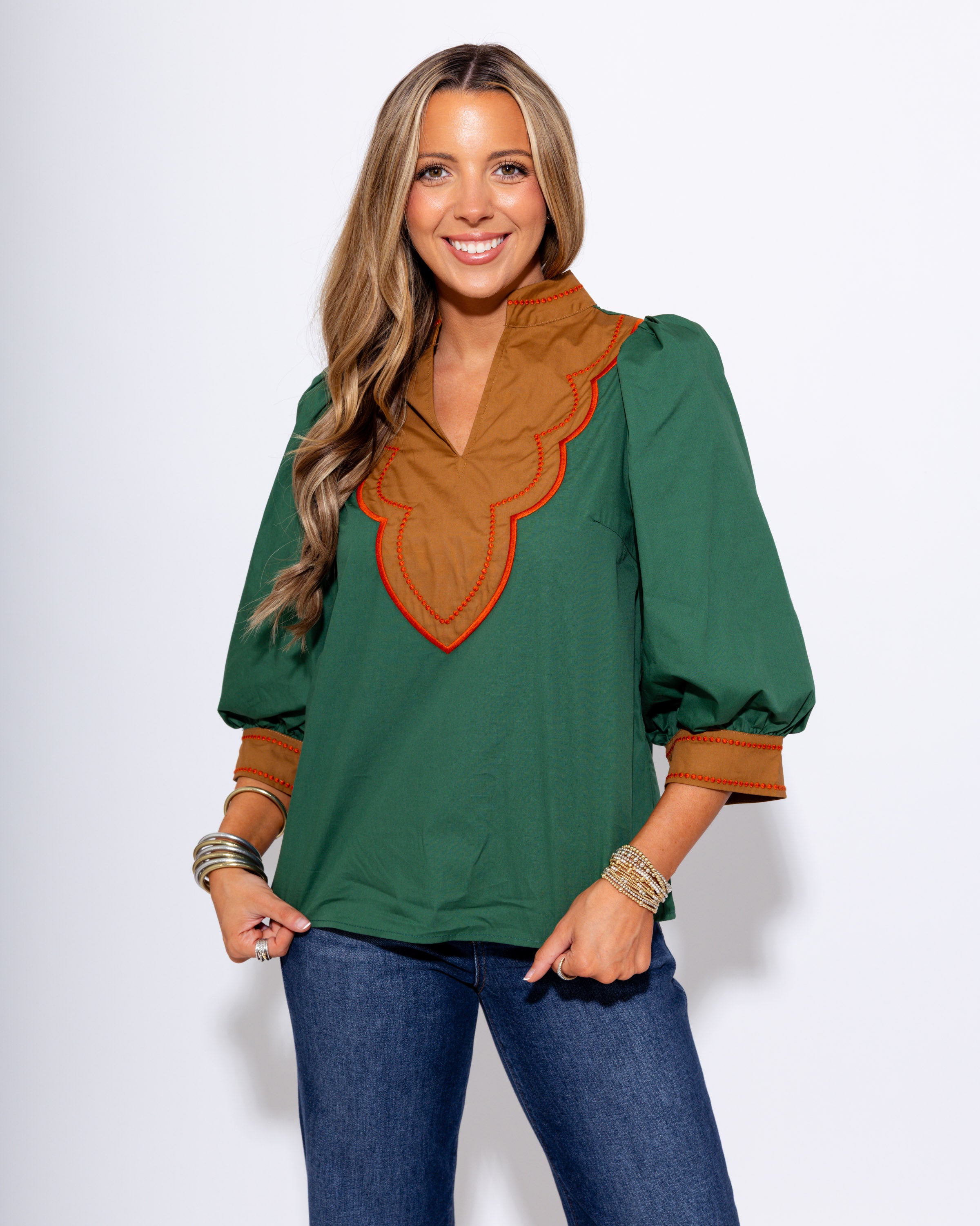 Color Block Embroidered Top