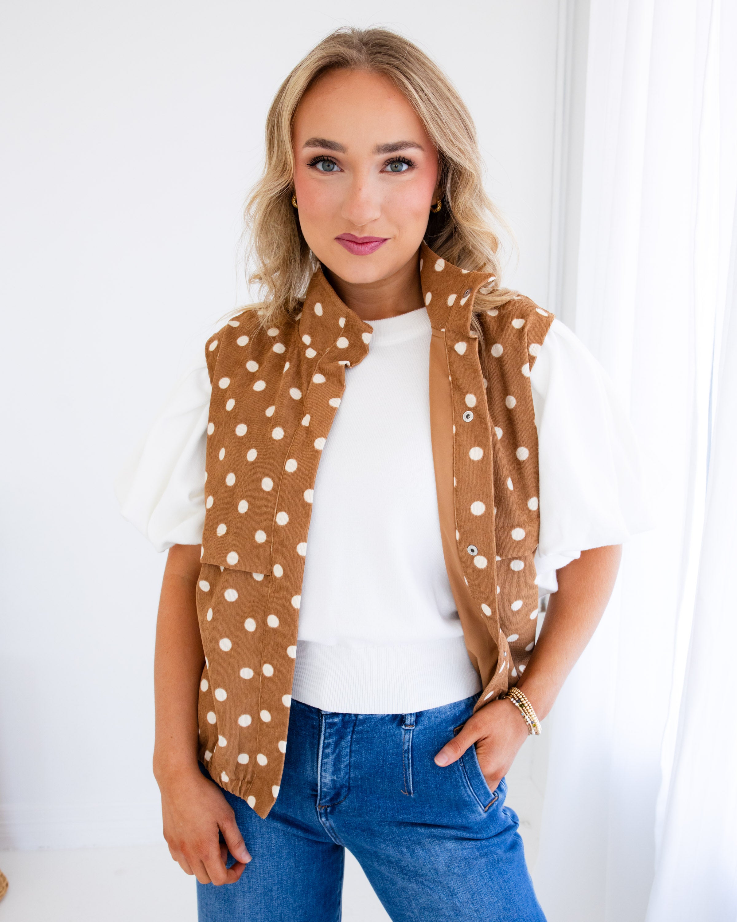 Polka Dot High Neck Utility Vest
