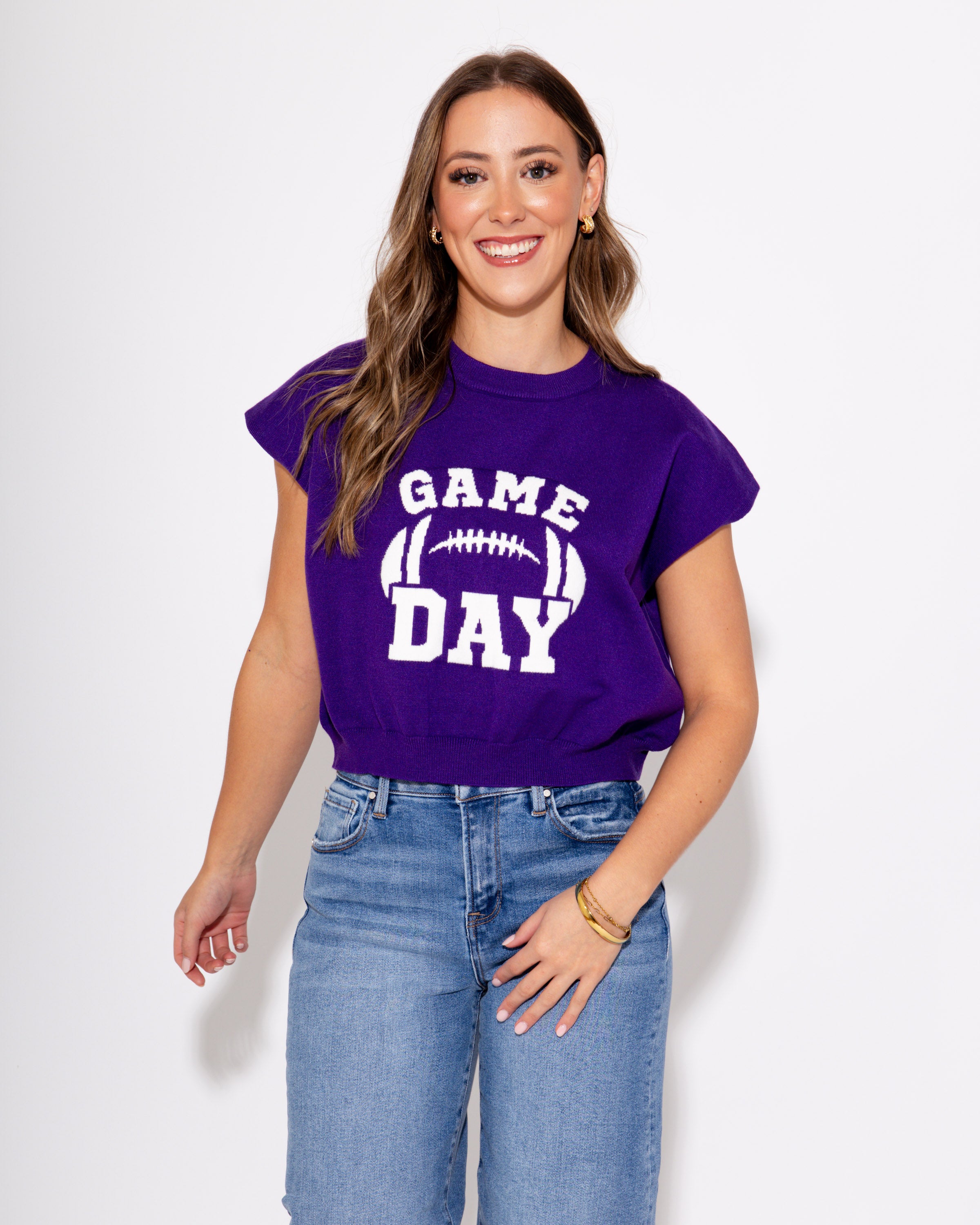 Purple Game Day Drop Shoulder Sweater Top