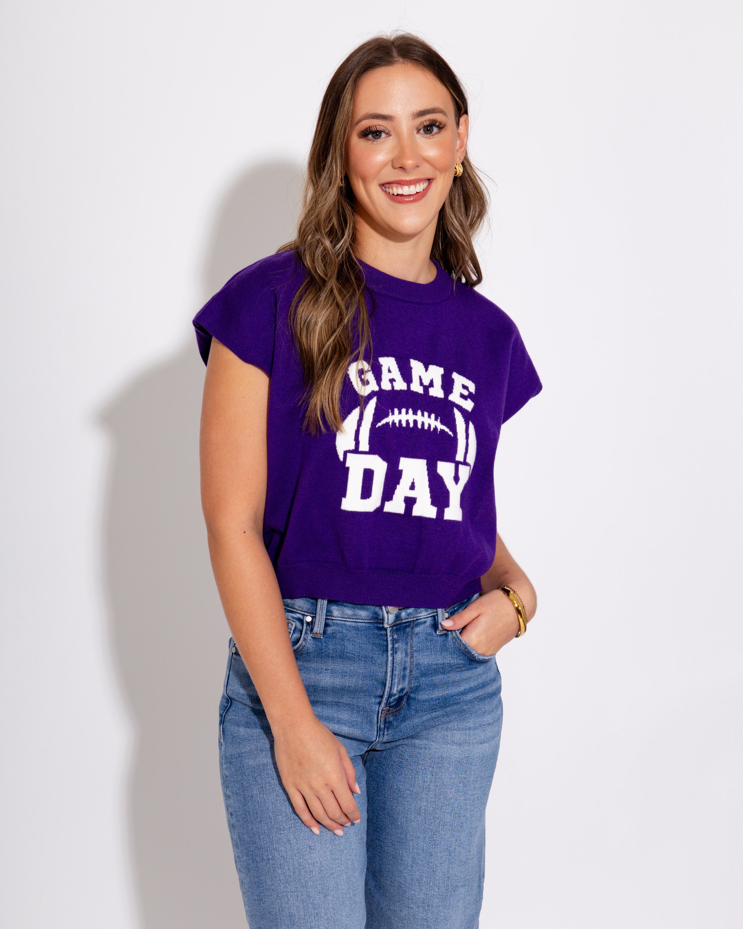 Purple Game Day Drop Shoulder Sweater Top