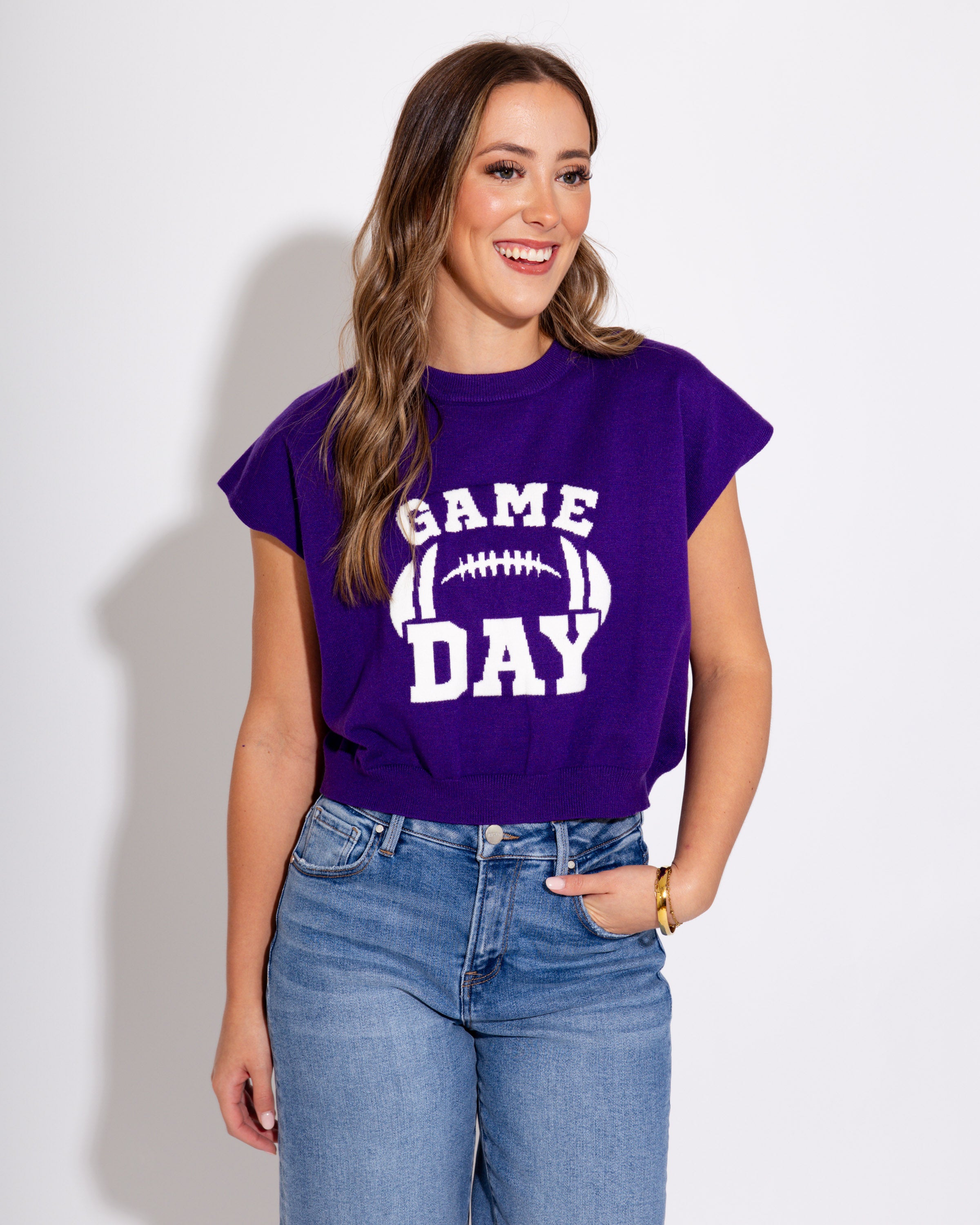 Purple Game Day Drop Shoulder Sweater Top