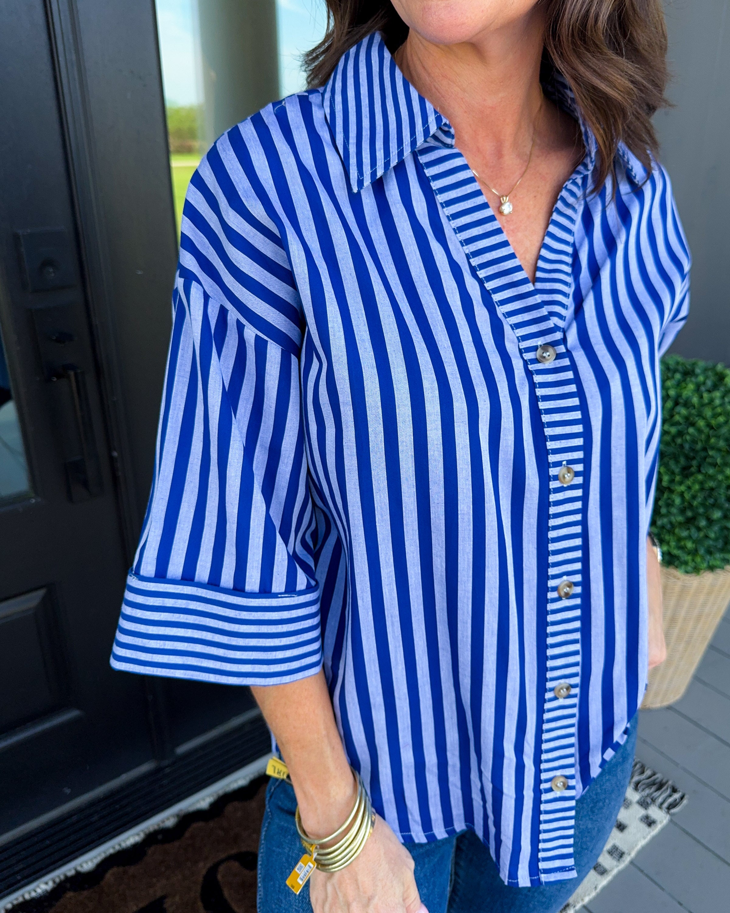 Striped Button Up Collar Top