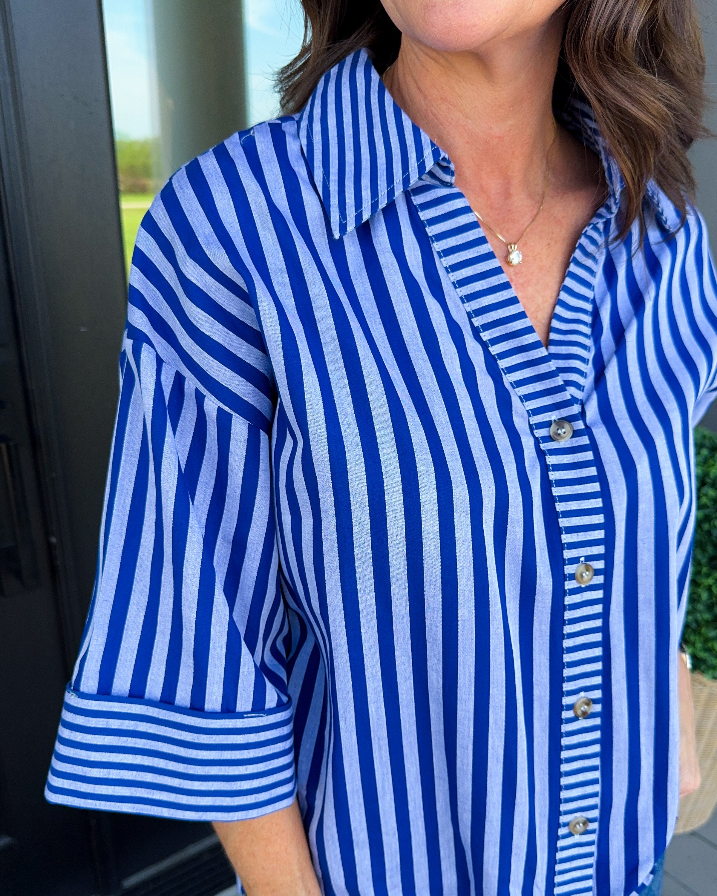 Striped Button Up Collar Top