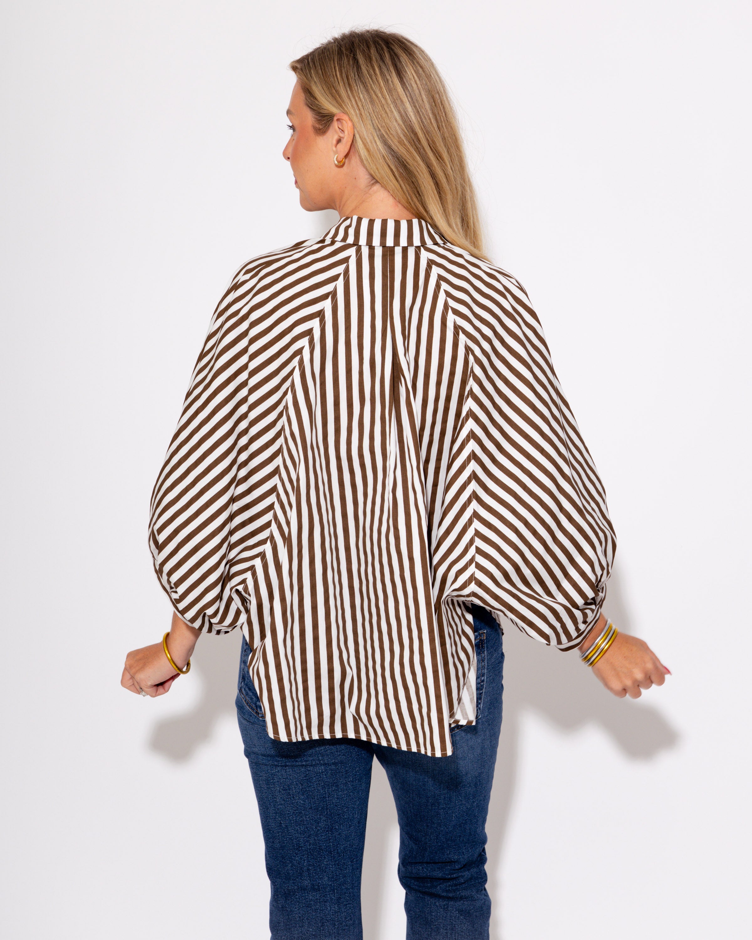 The Classic Striped Button Up Top in Brown