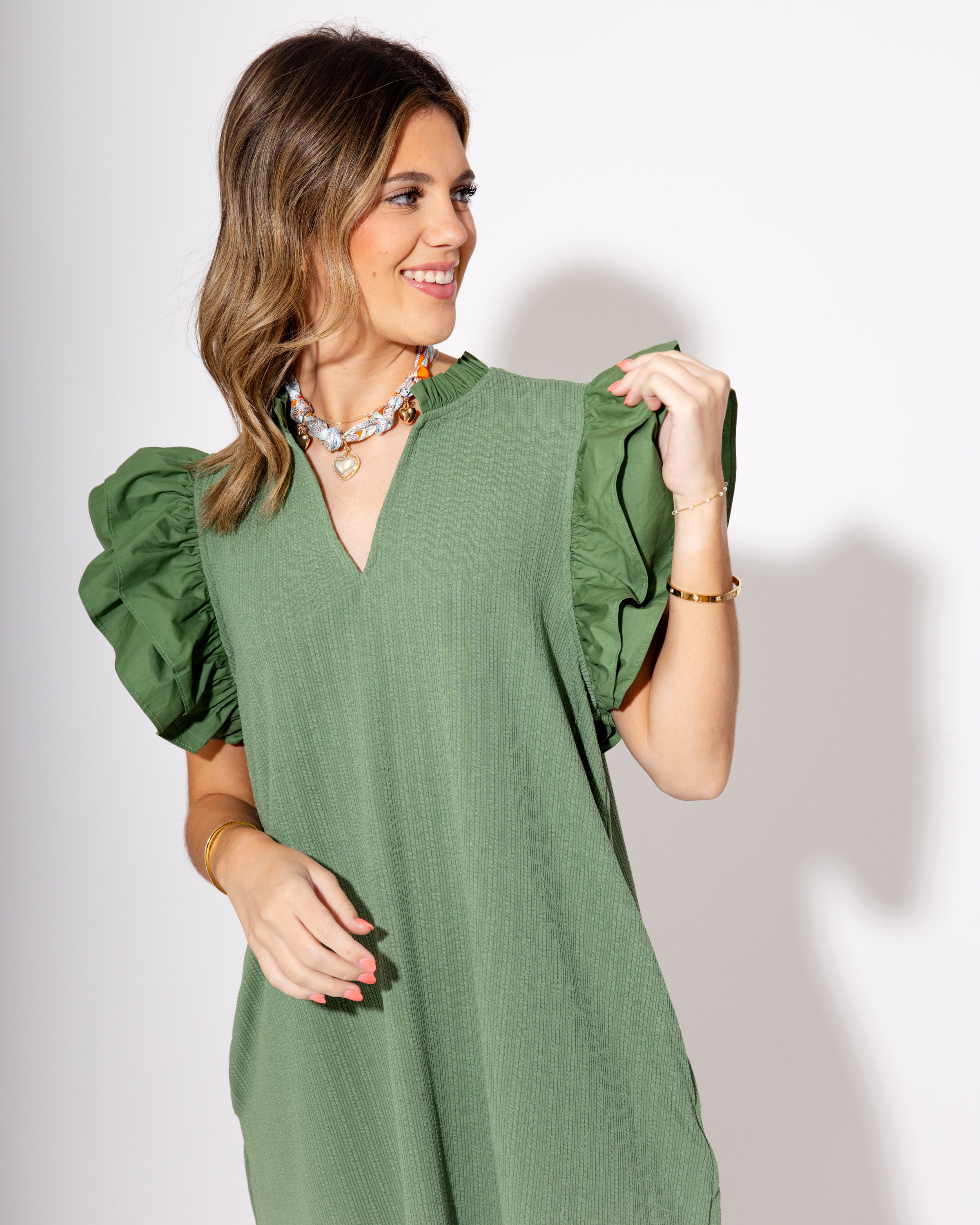 Moss Muse Ruffle Sleeve Mini