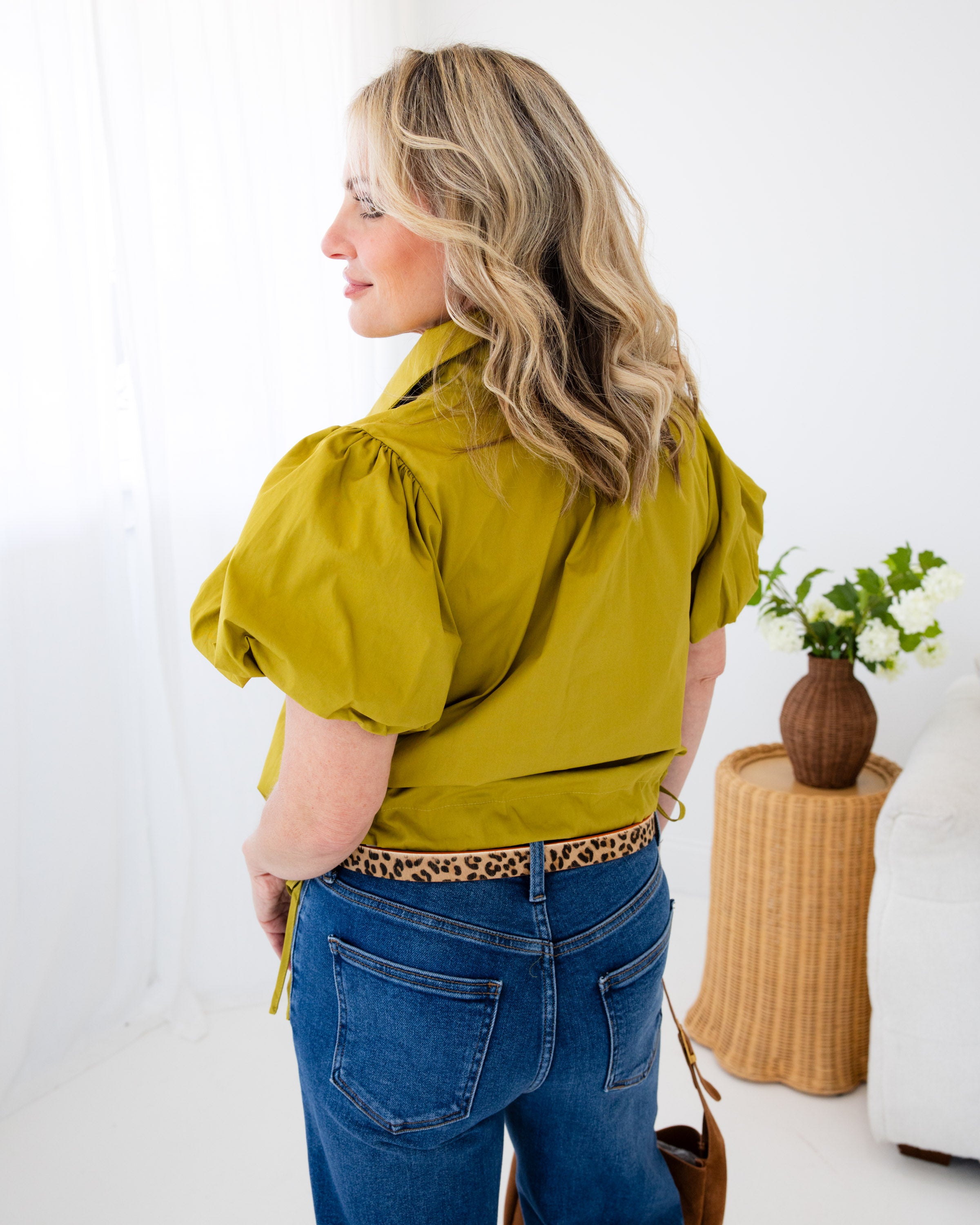 Olive Elastic Hem Tie Top
