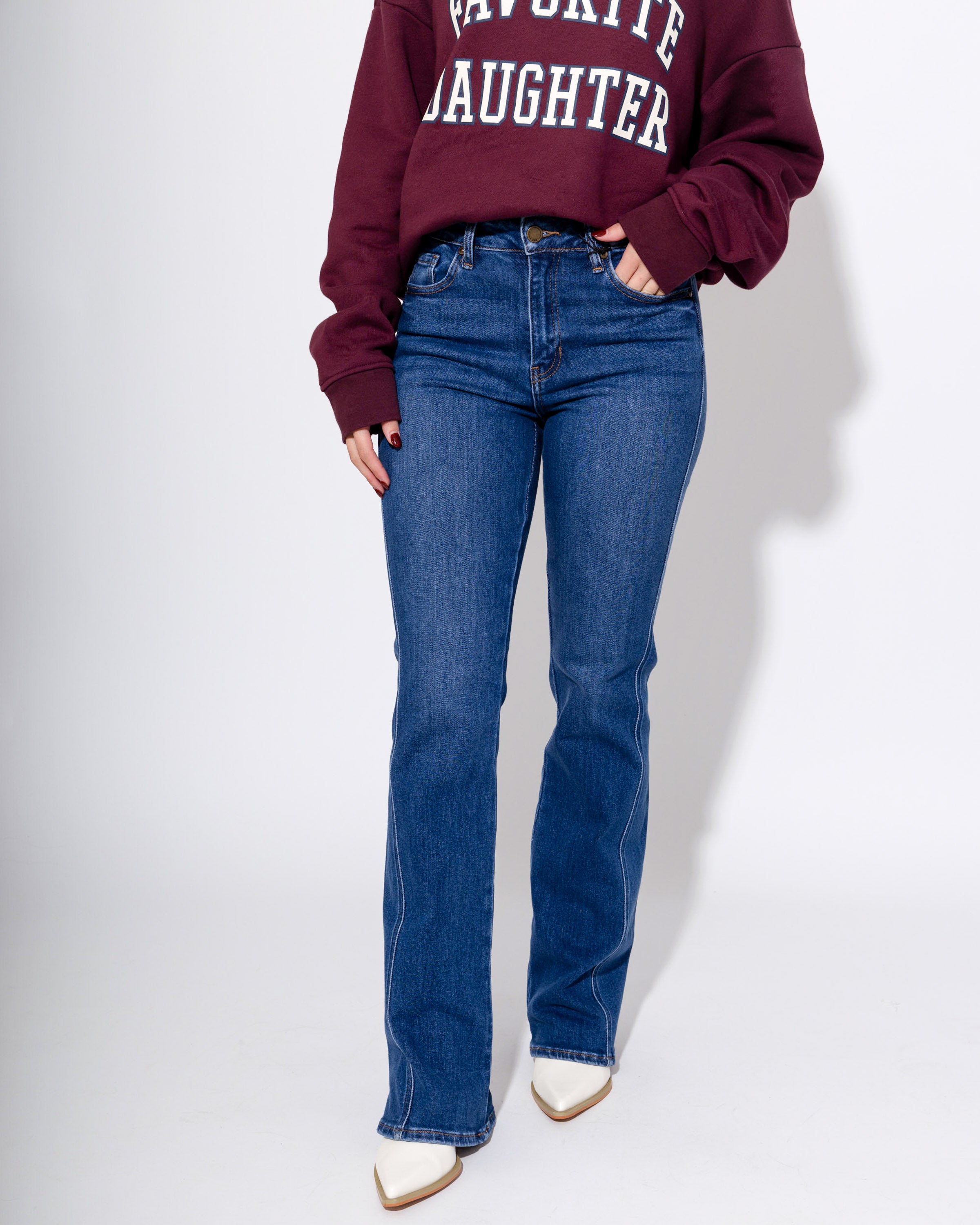 Dark Denim Seamed Bootcut Jeans