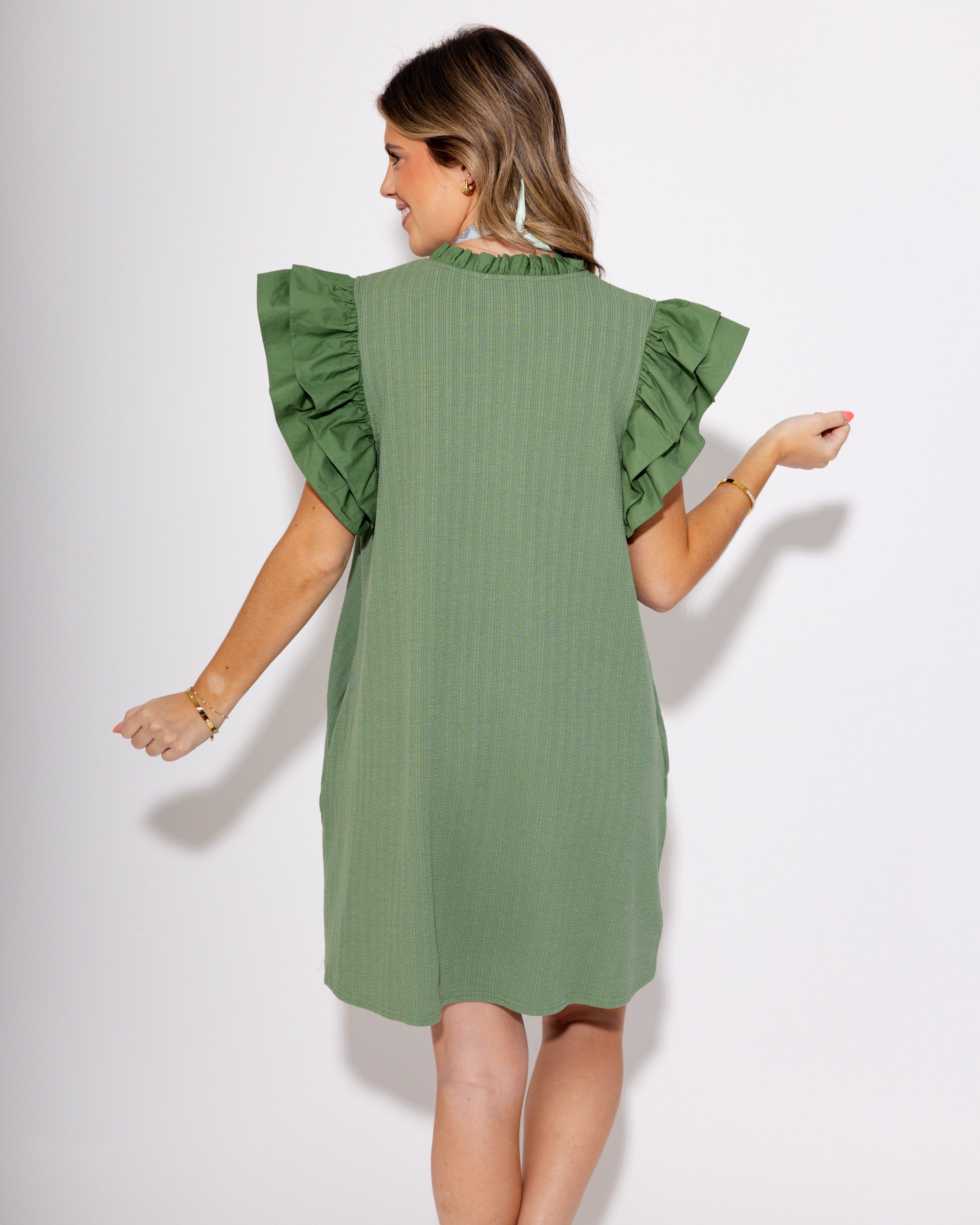 Moss Muse Ruffle Sleeve Mini