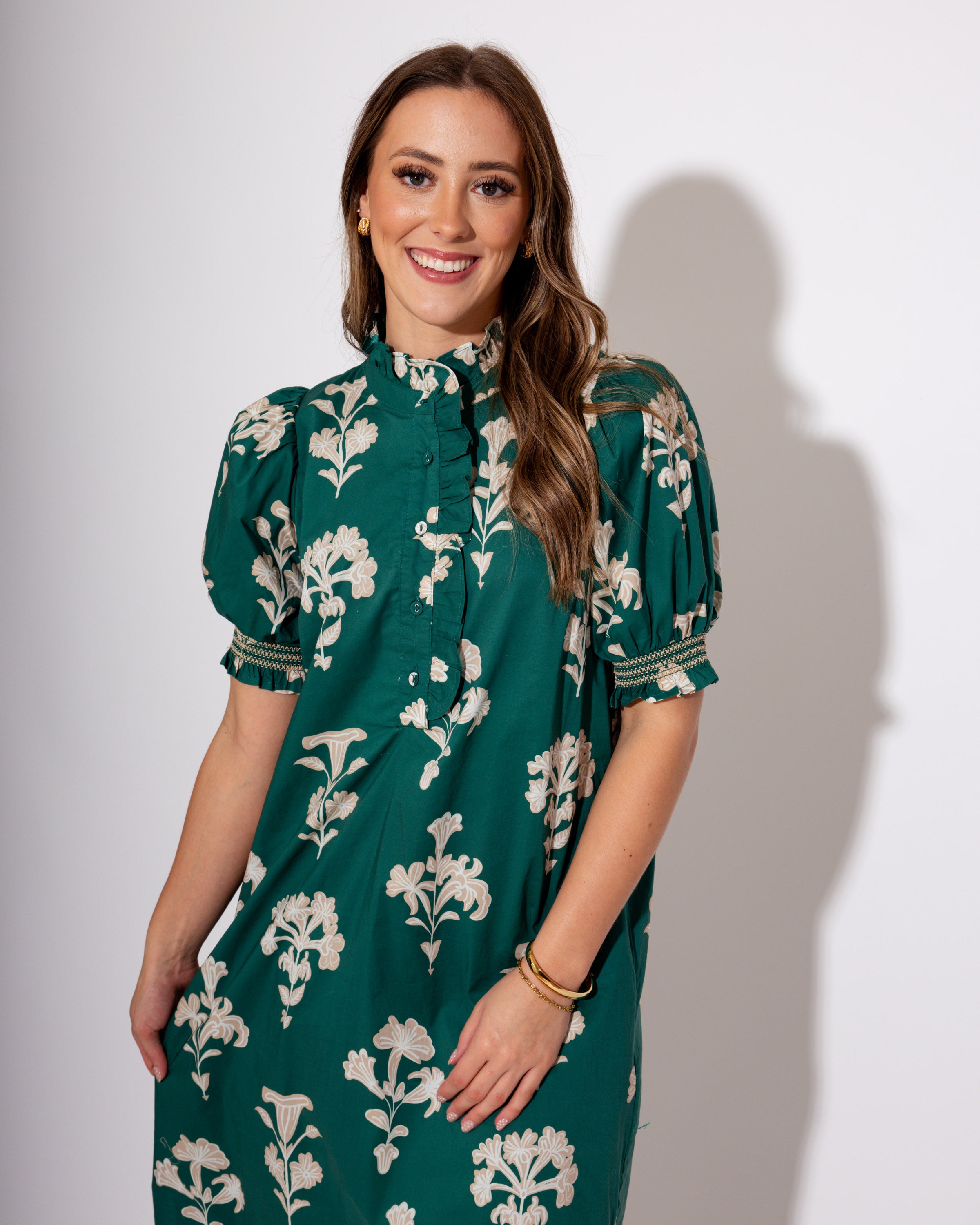 Garden Charm Puff Sleeve Midi Dress