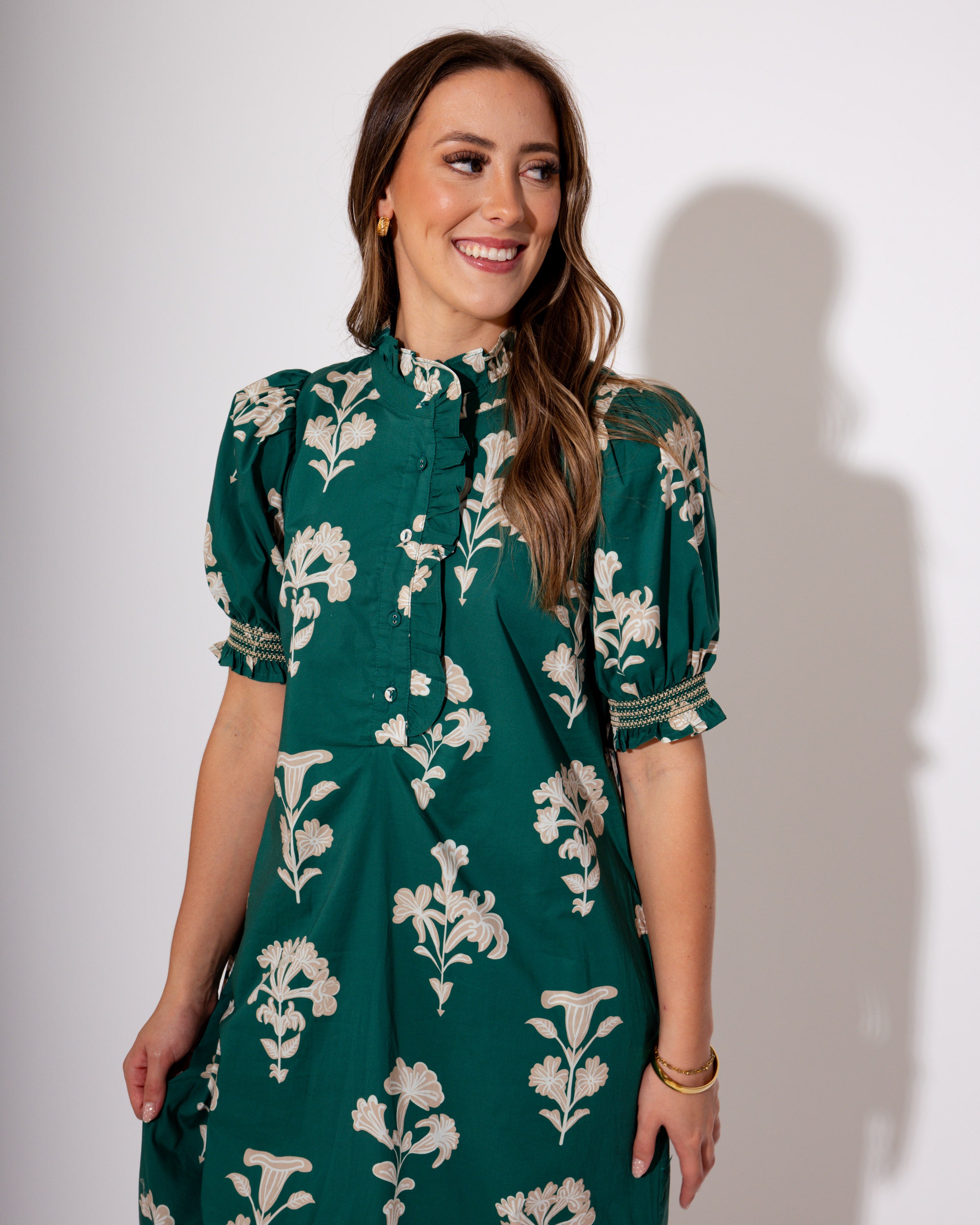 Garden Charm Puff Sleeve Midi Dress