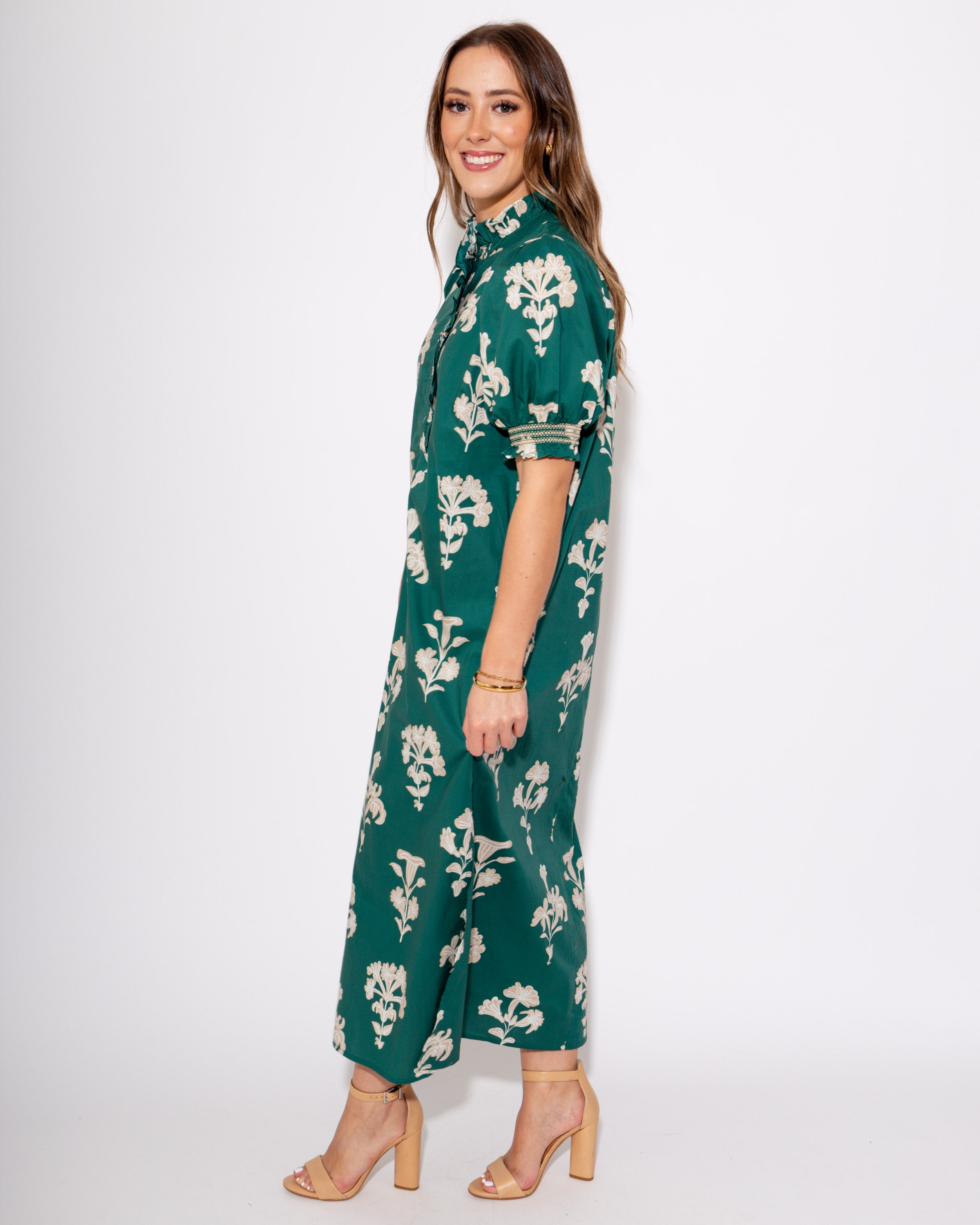 Garden Charm Puff Sleeve Midi Dress