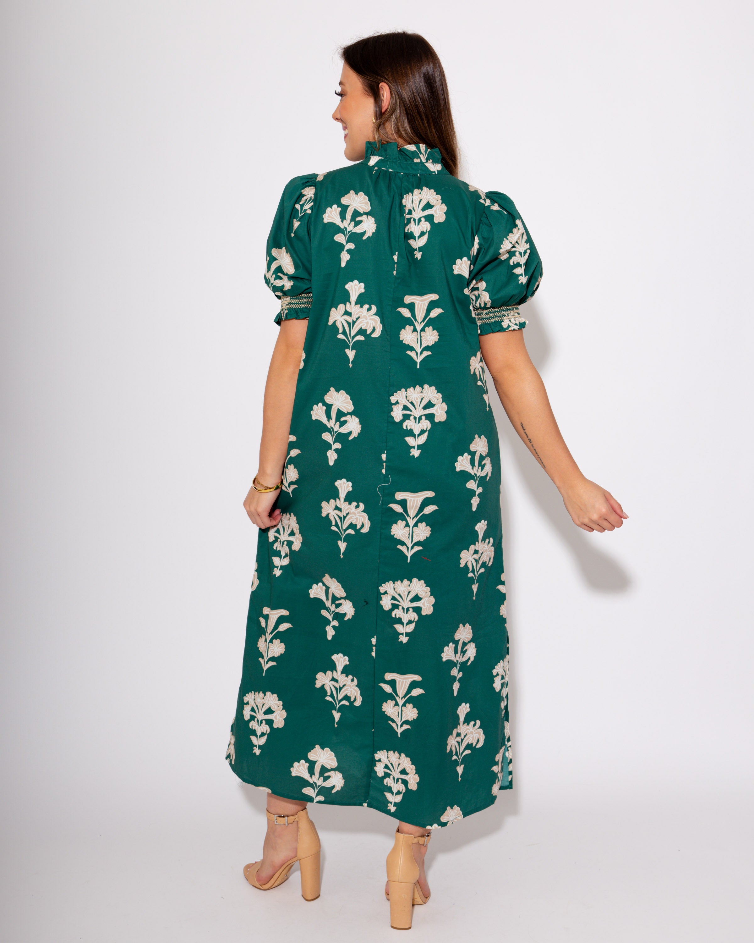 Garden Charm Puff Sleeve Midi Dress