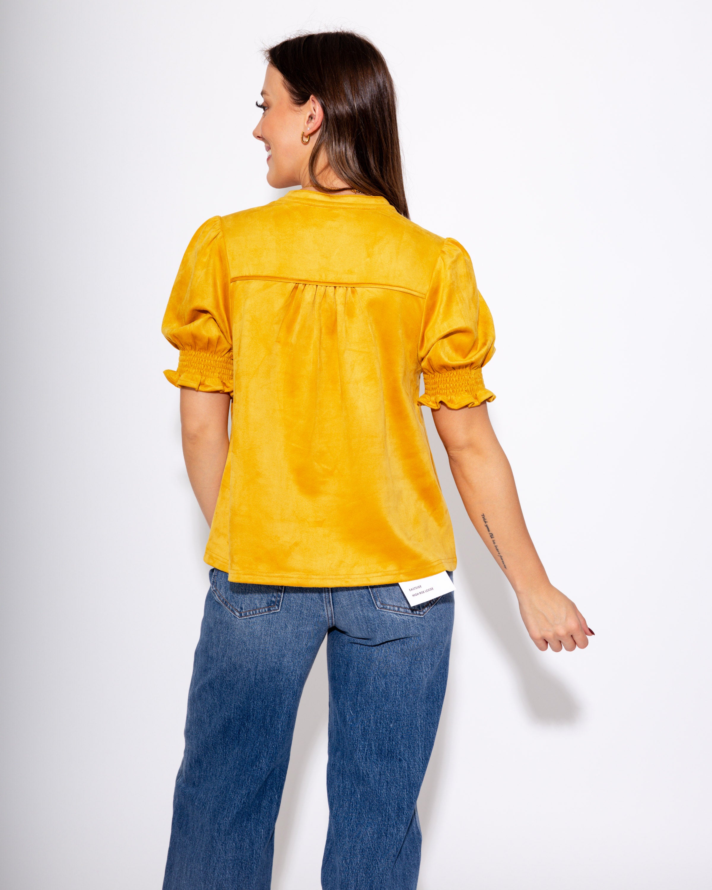 Ivy Jane | Suede Puff Sleeve Top in Gold