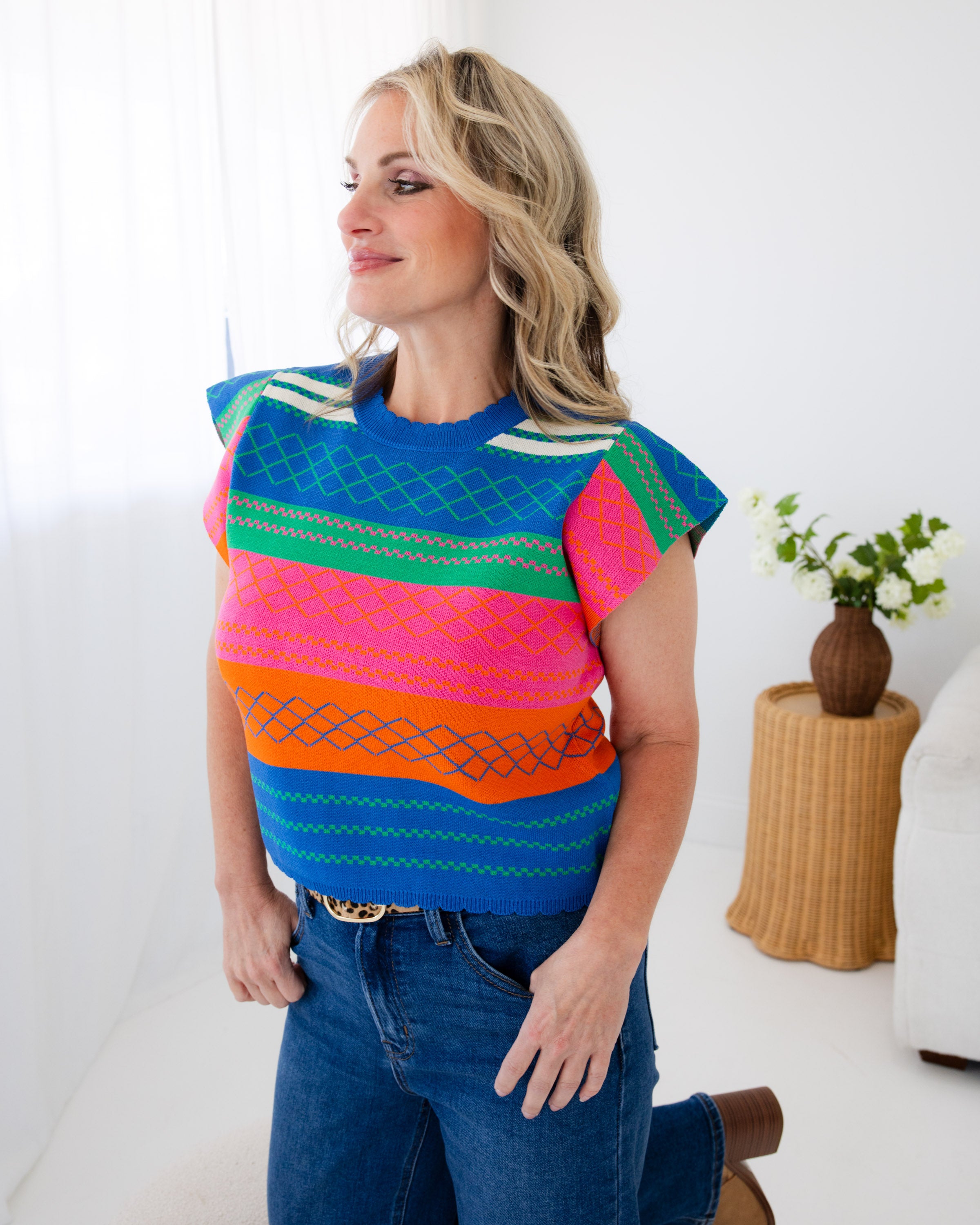 Vintage Stripe Flutter Sleeve Top