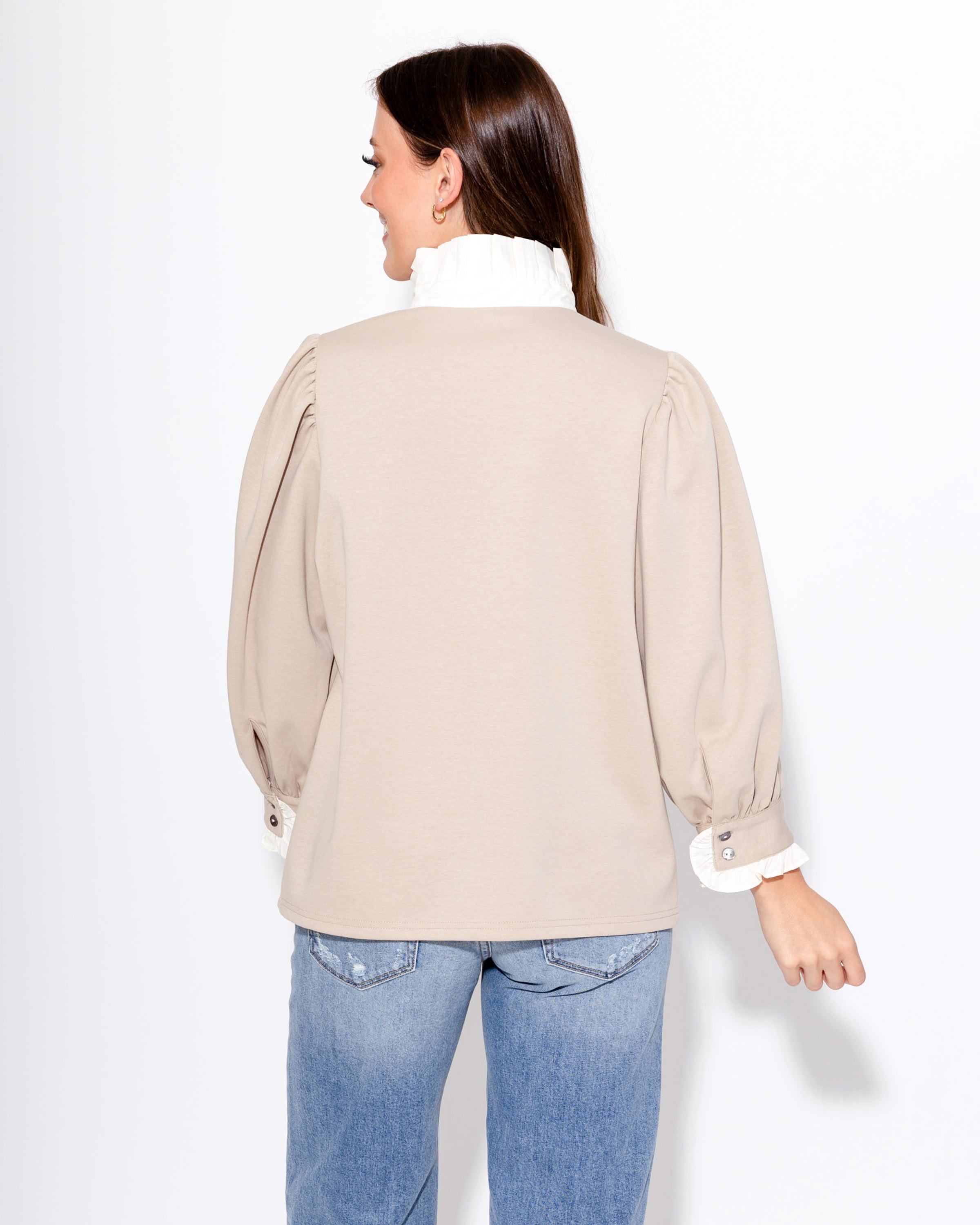 Pleated Trim Puff Sleeve Top