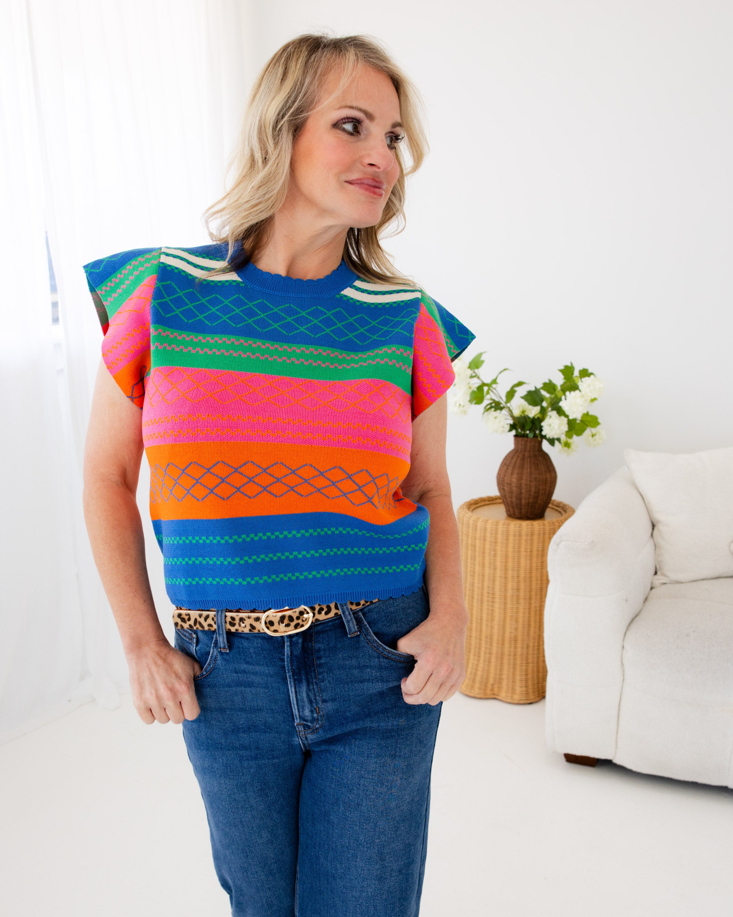 Vintage Stripe Flutter Sleeve Top