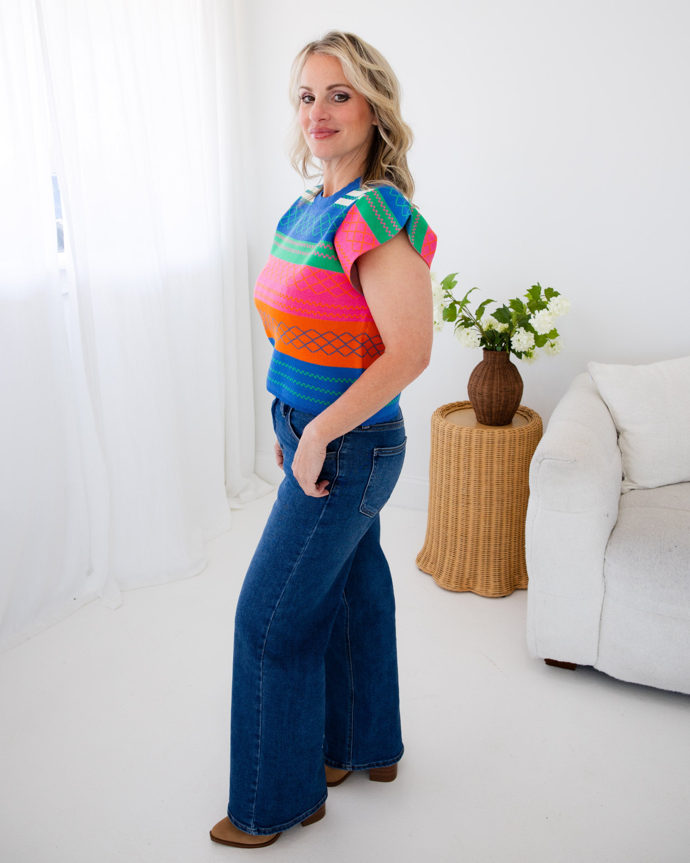 Vintage Stripe Flutter Sleeve Top