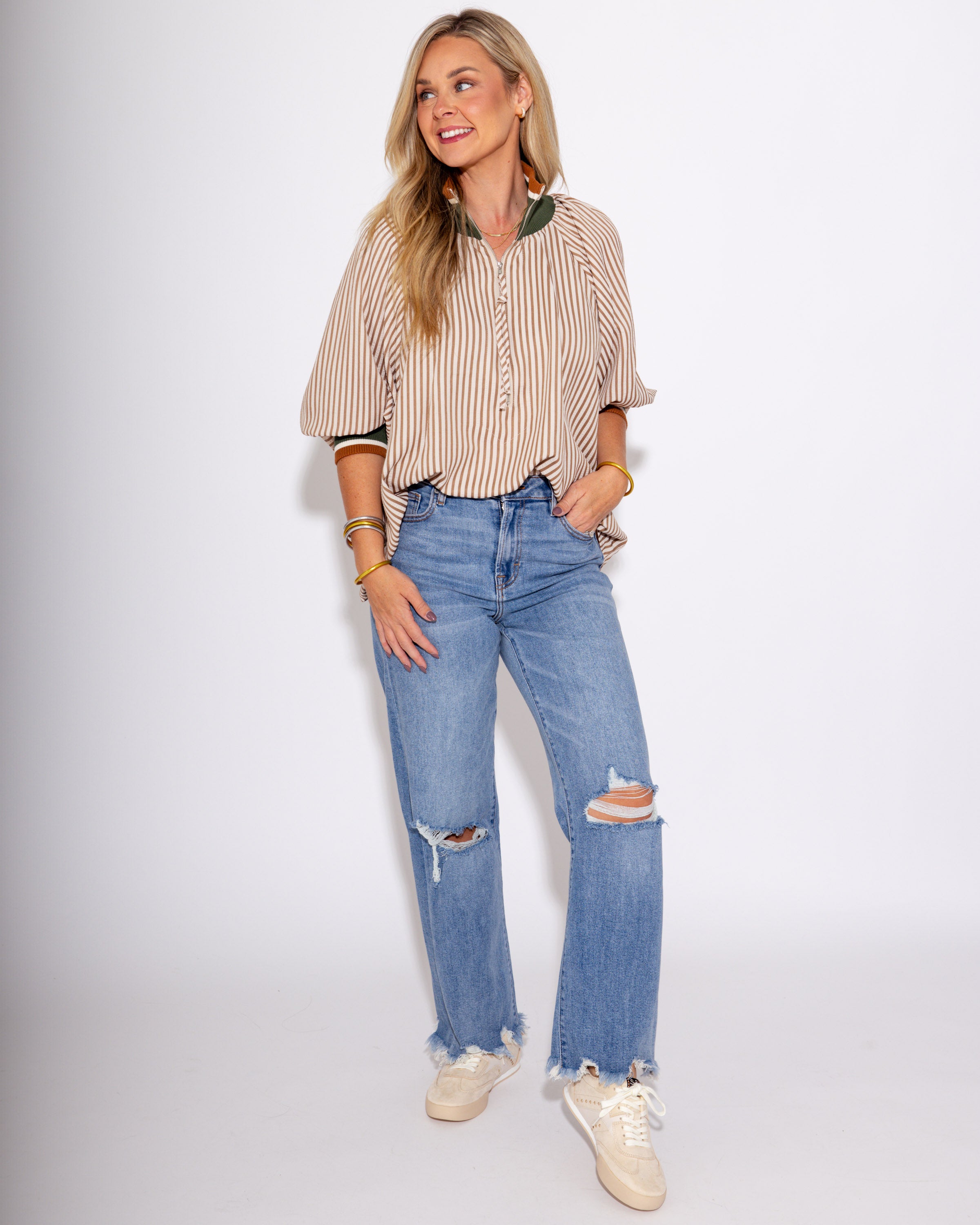 Refined Contrast Zip Pullover