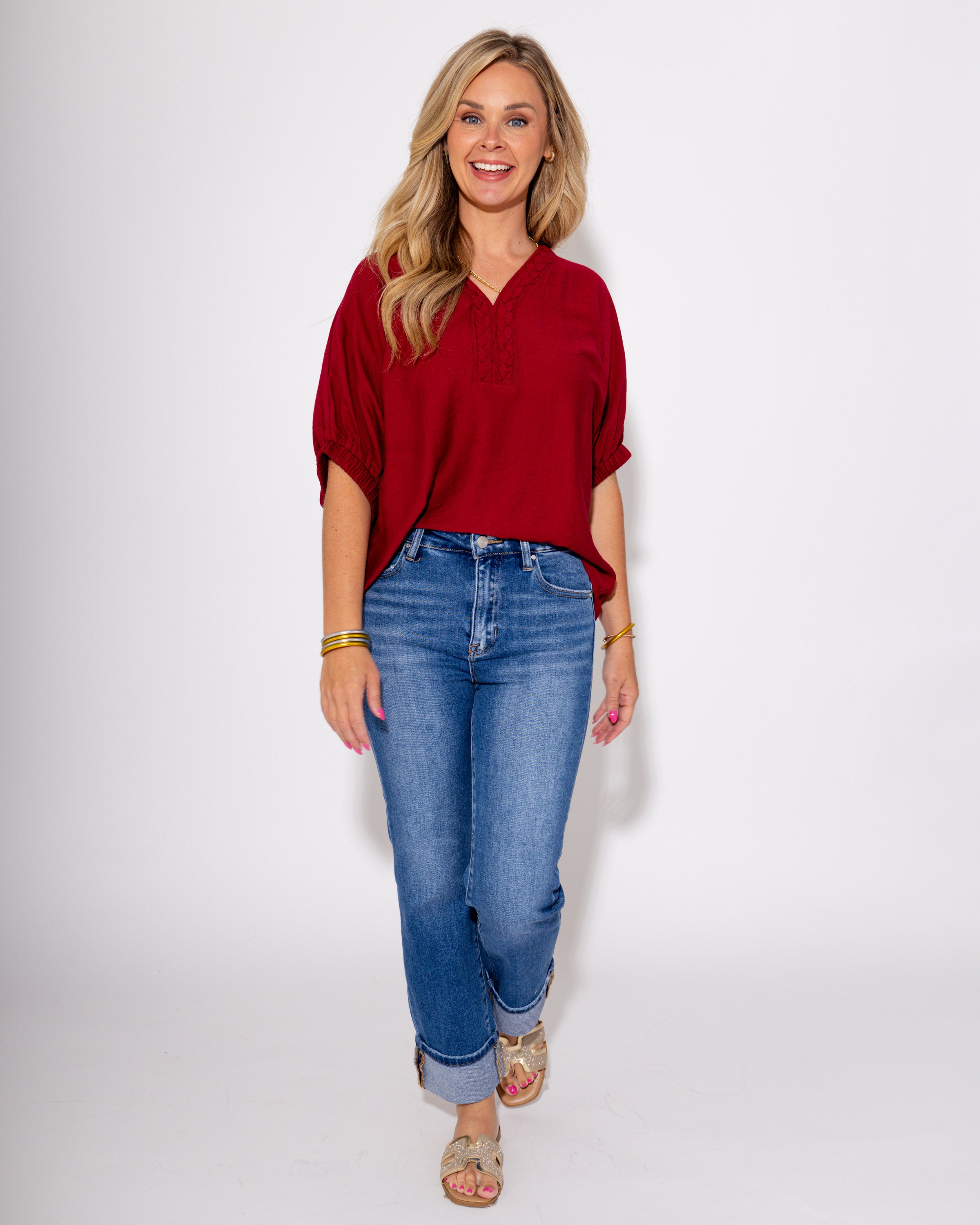 The Trenza Touch Top in Garnet