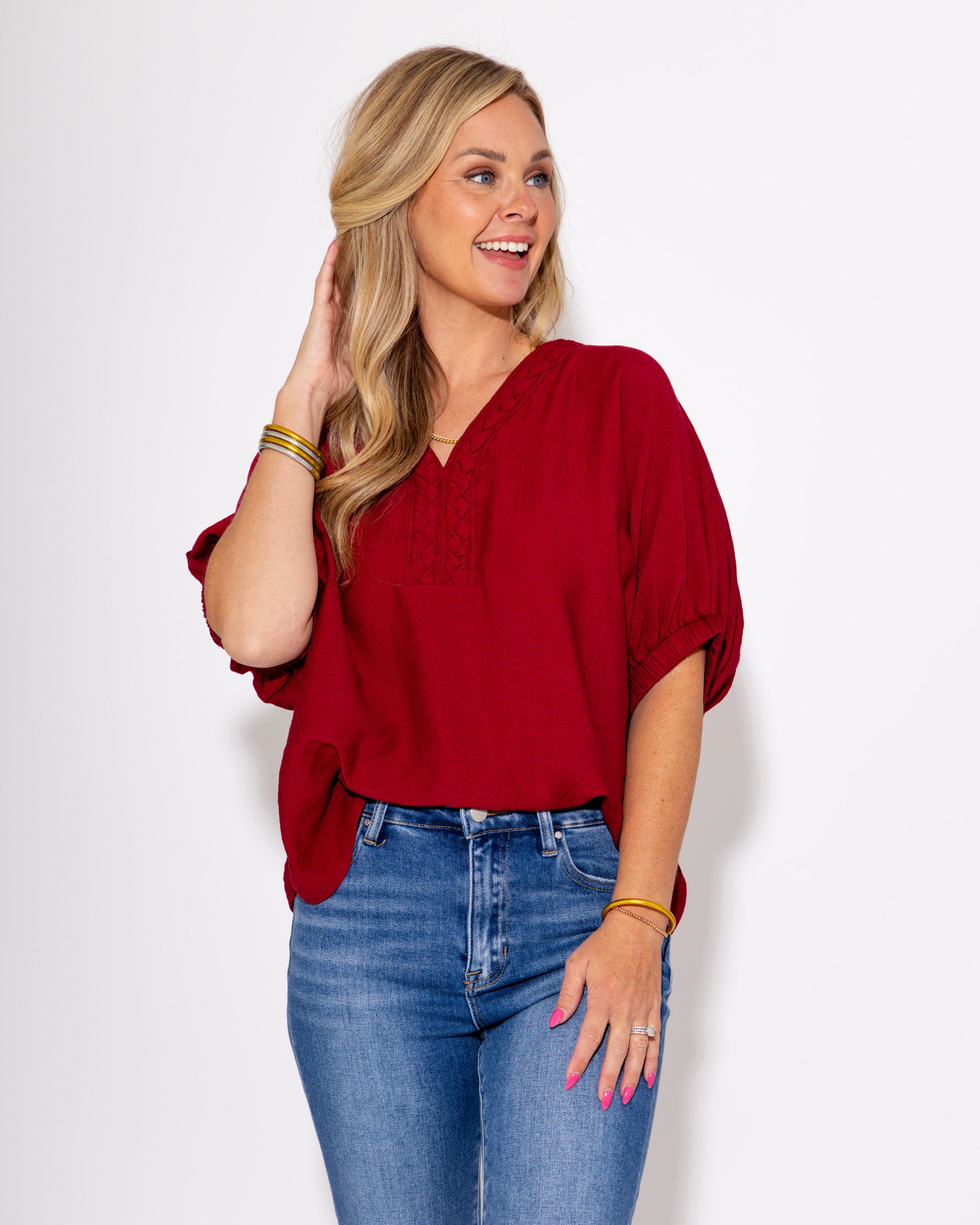 The Trenza Touch Top in Garnet