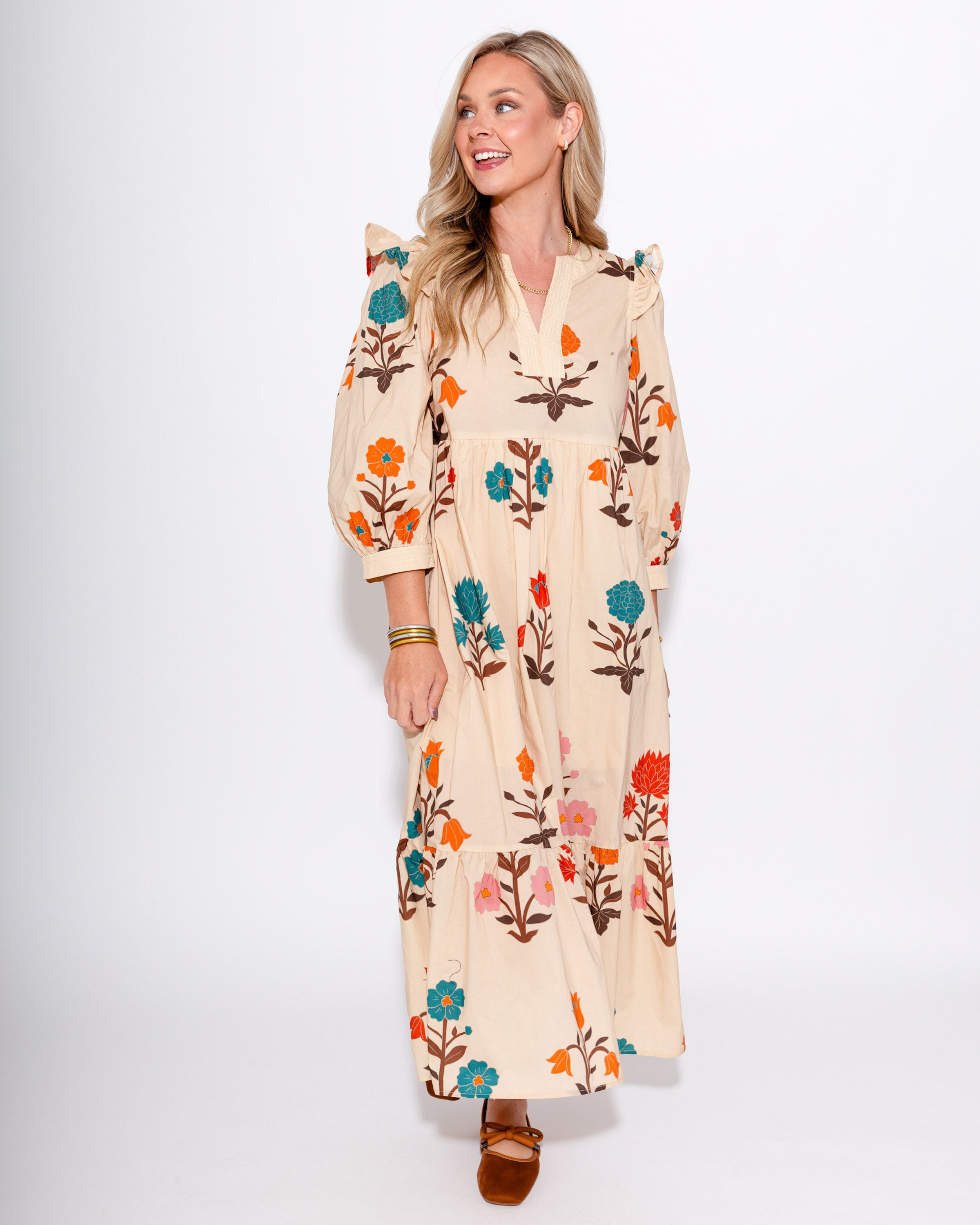 Floral Puff Sleeve Midi Dress