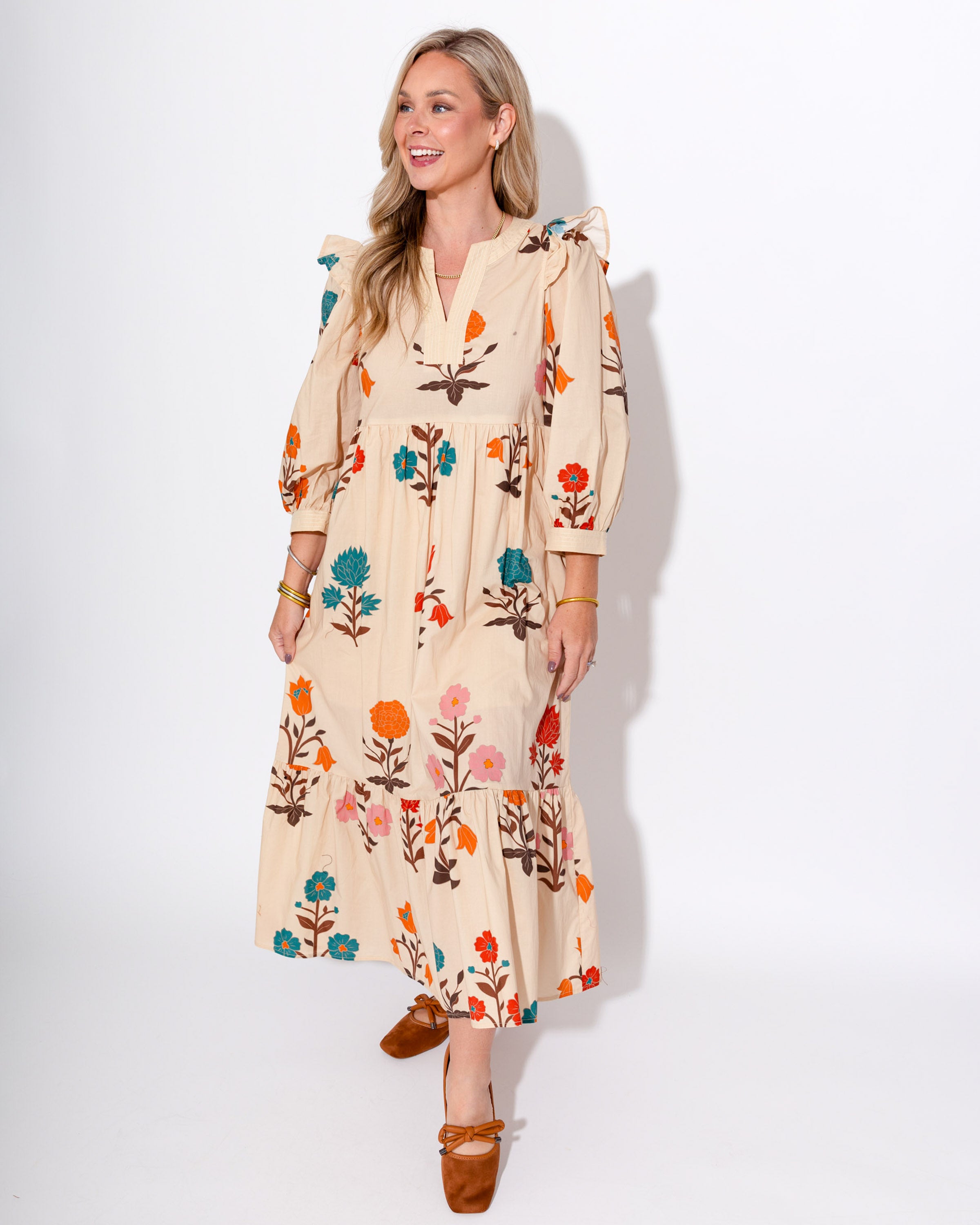 Floral Puff Sleeve Midi Dress