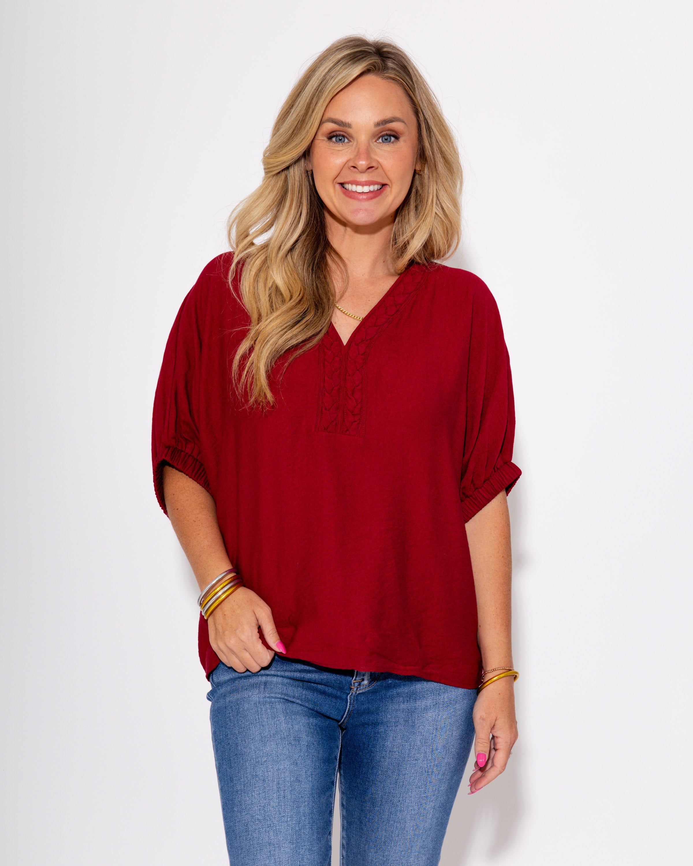 The Trenza Touch Top in Garnet