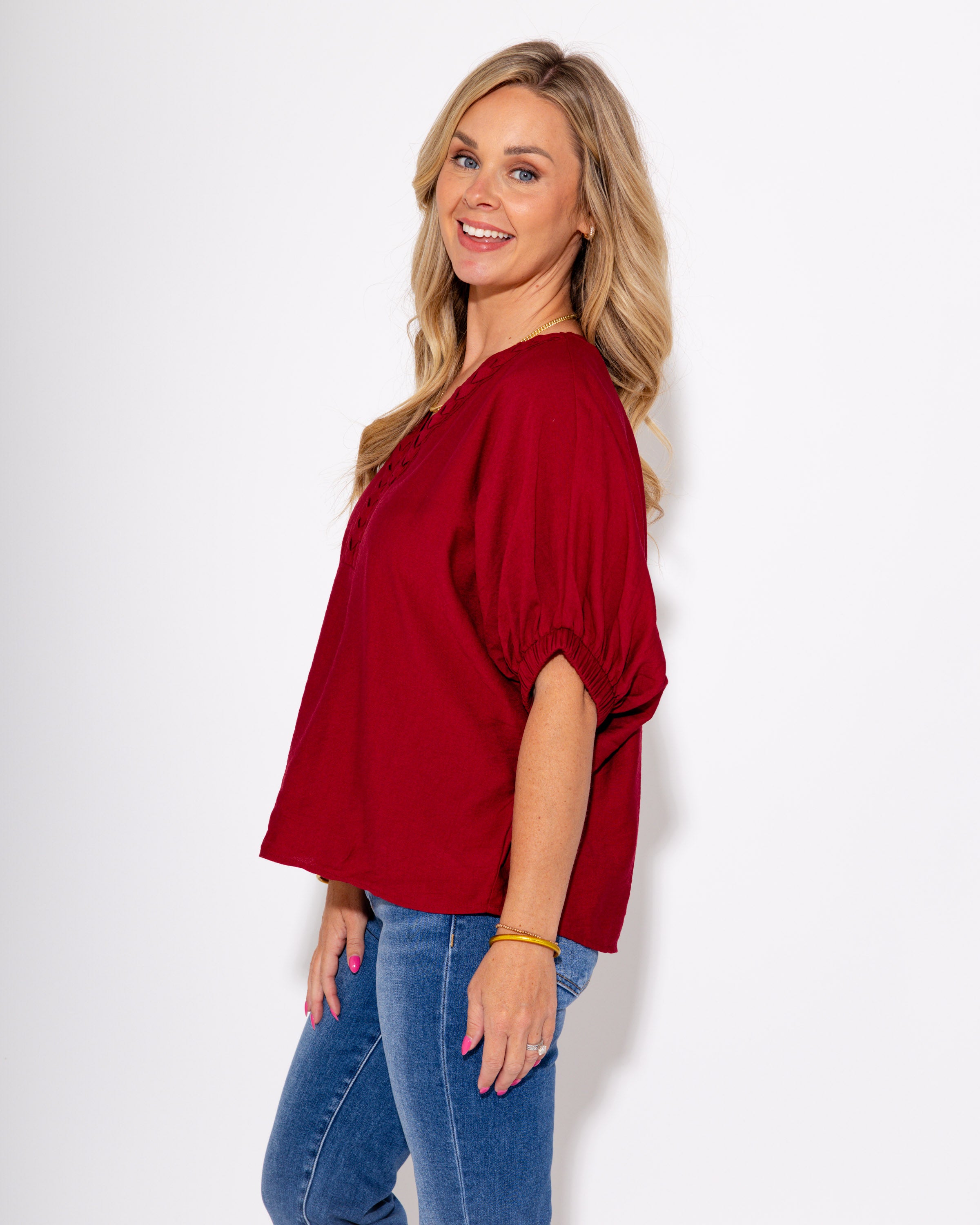 The Trenza Touch Top in Garnet