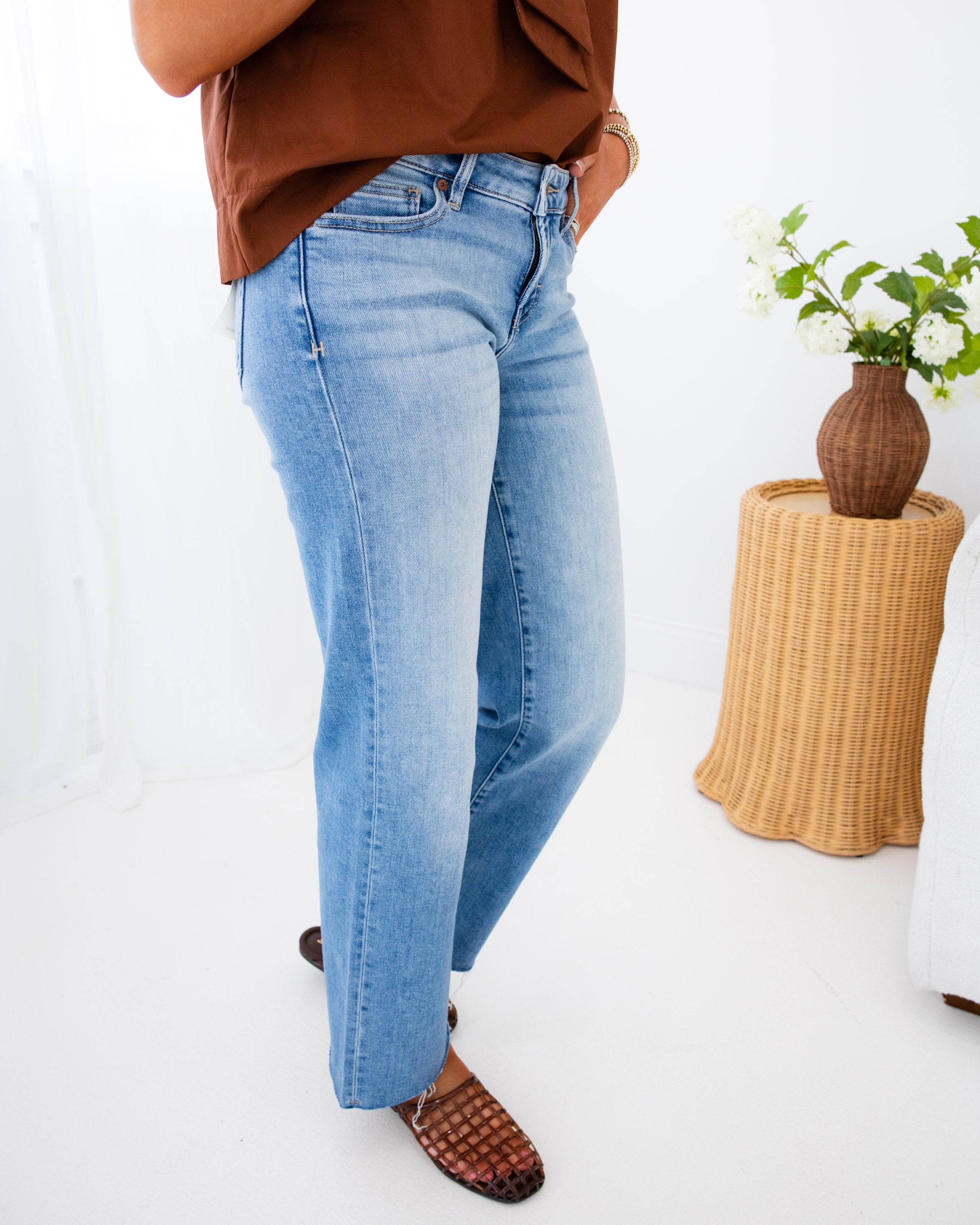 Ella Low Rise Straight Jeans in Medium Dark