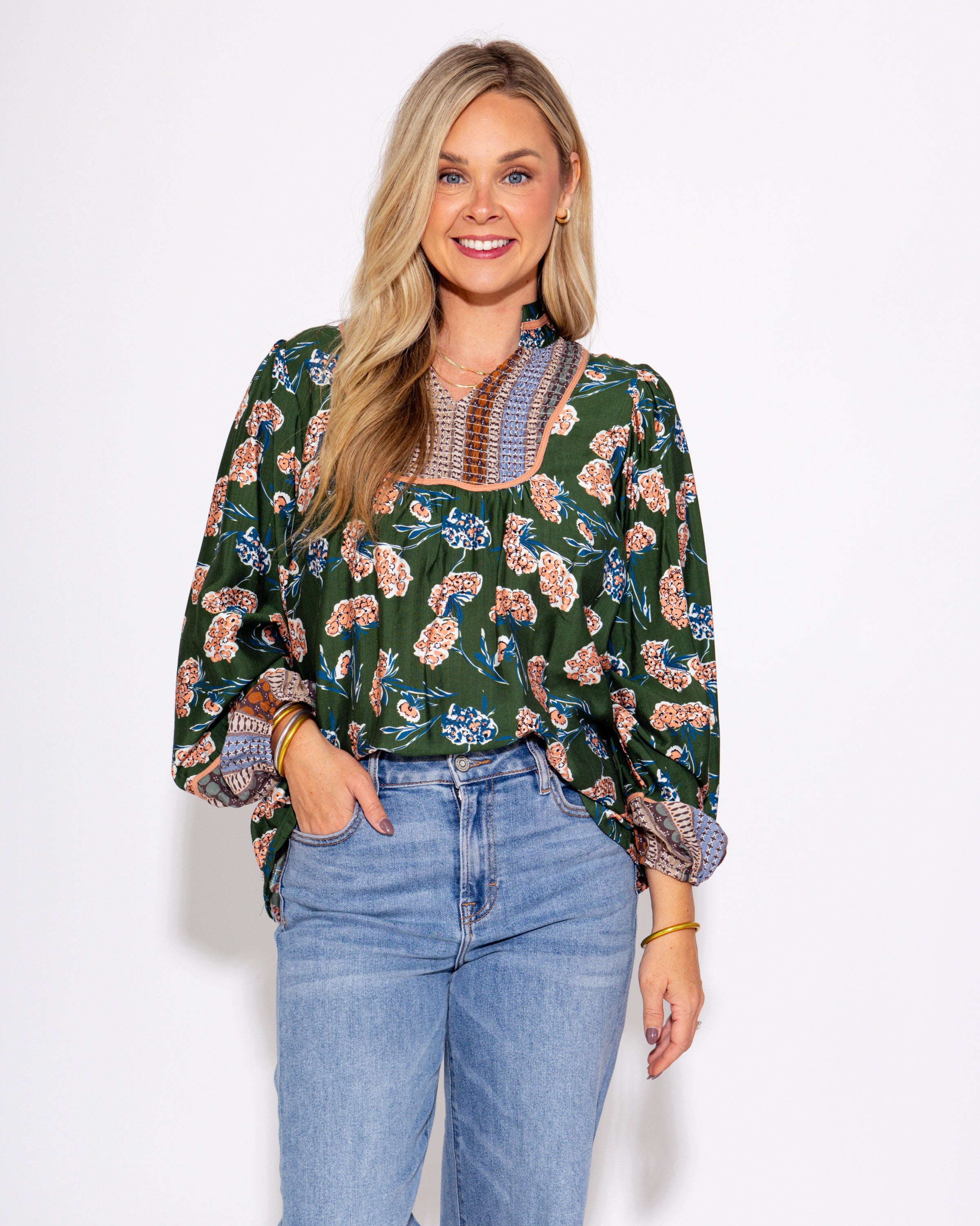 High Neck Puff Sleeve Blouse