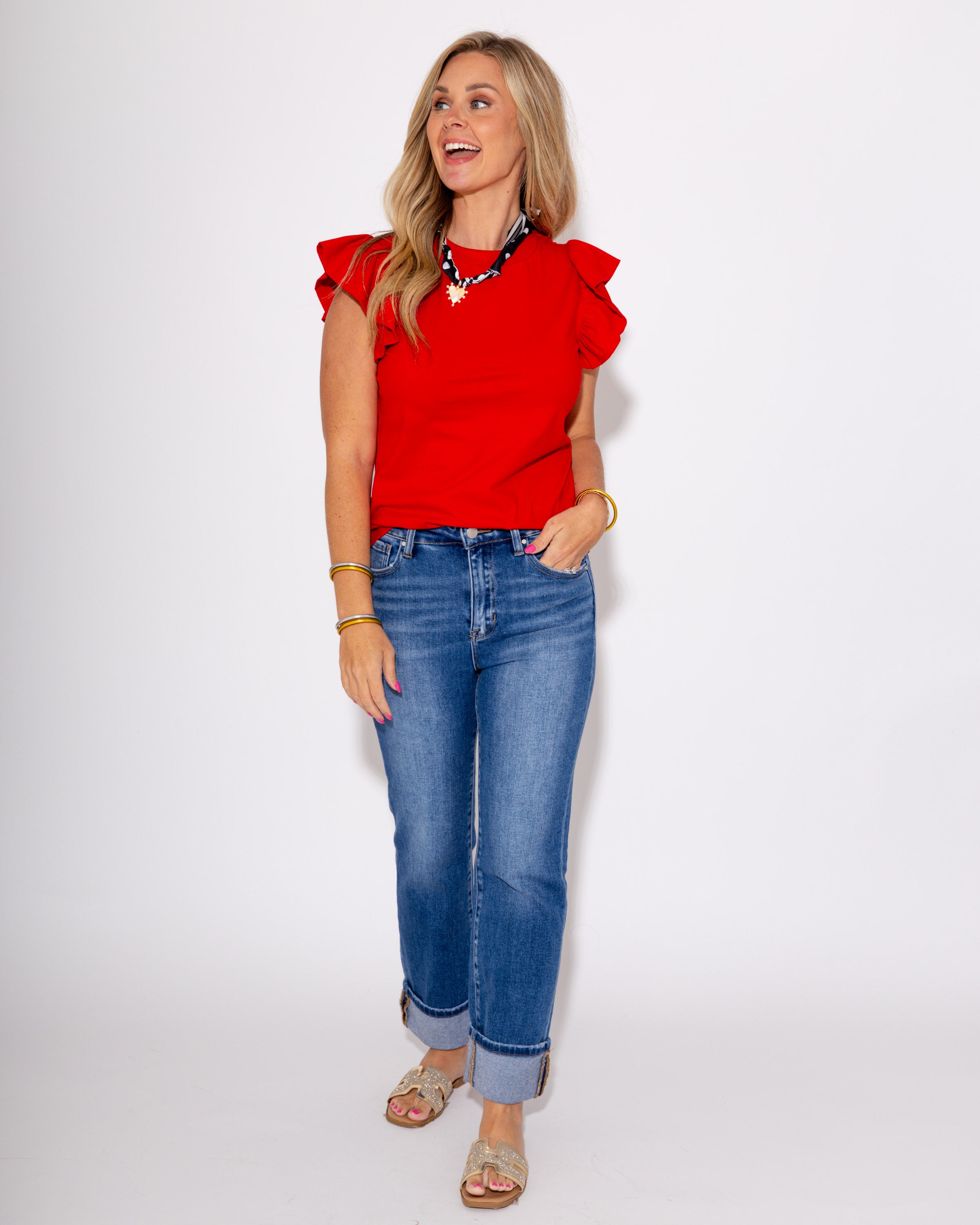 The Scarlett Frill Red Poplin Top