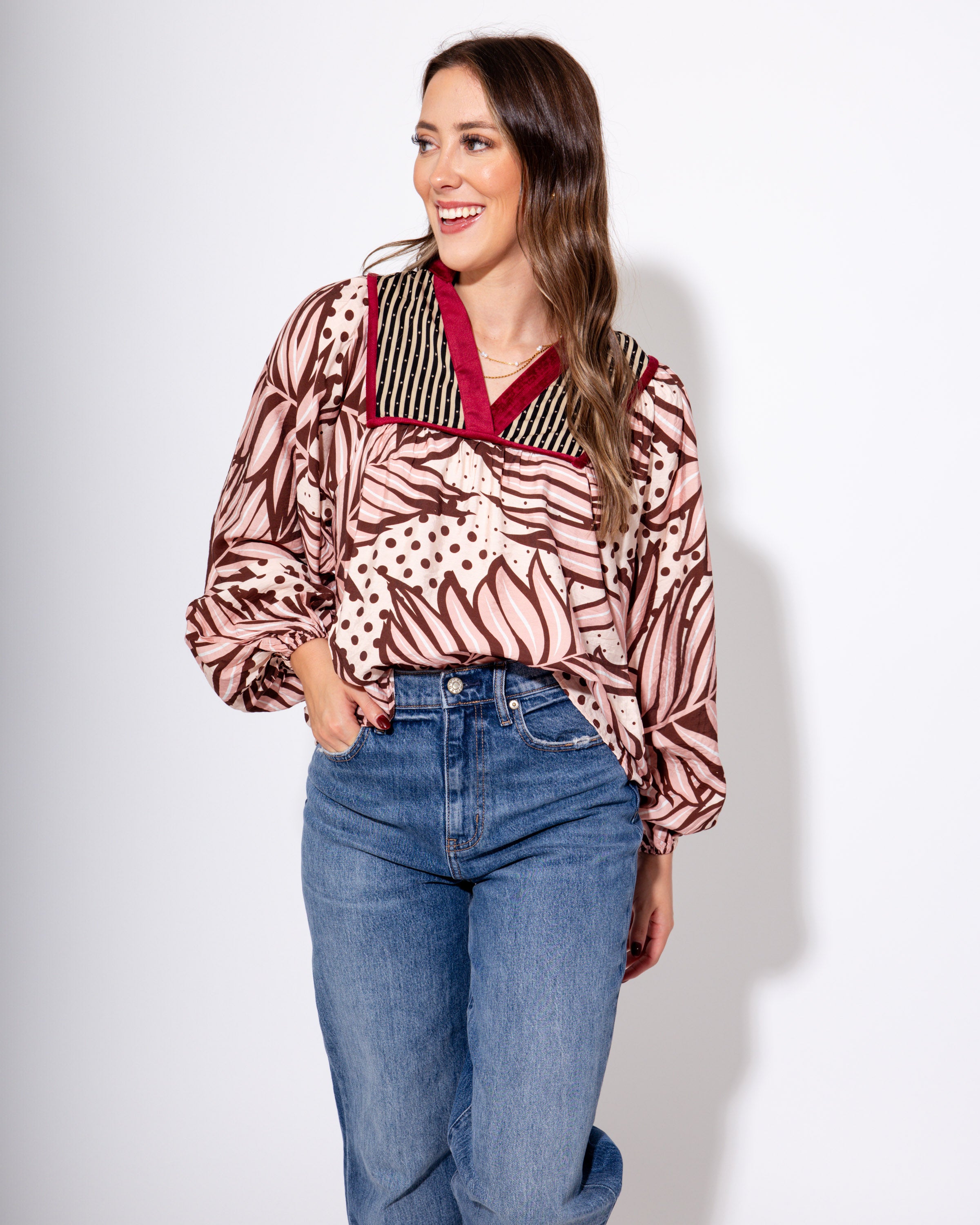 Burgundy Bloom Mix Top