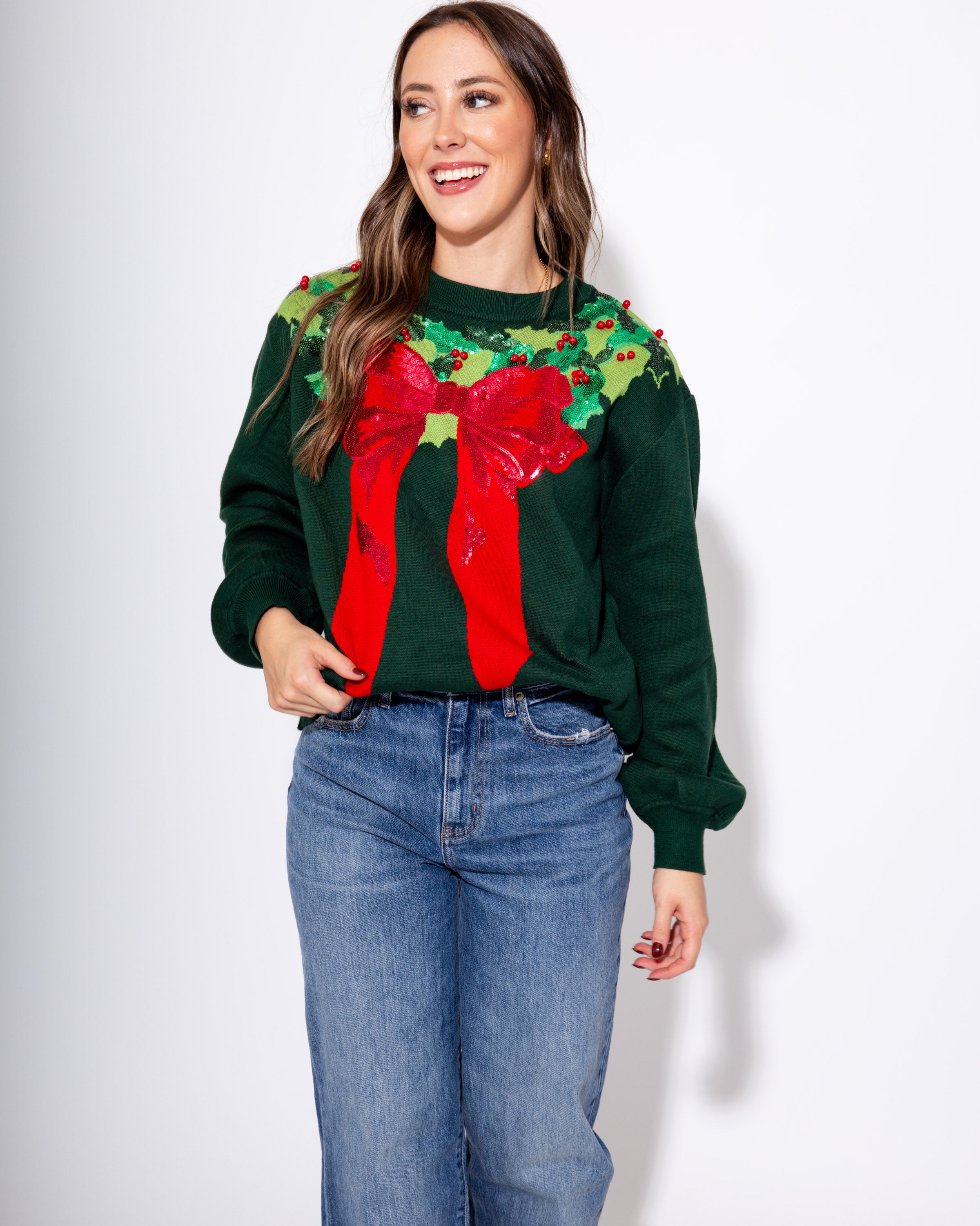 Green & Red Wreath Around Neck Sweater