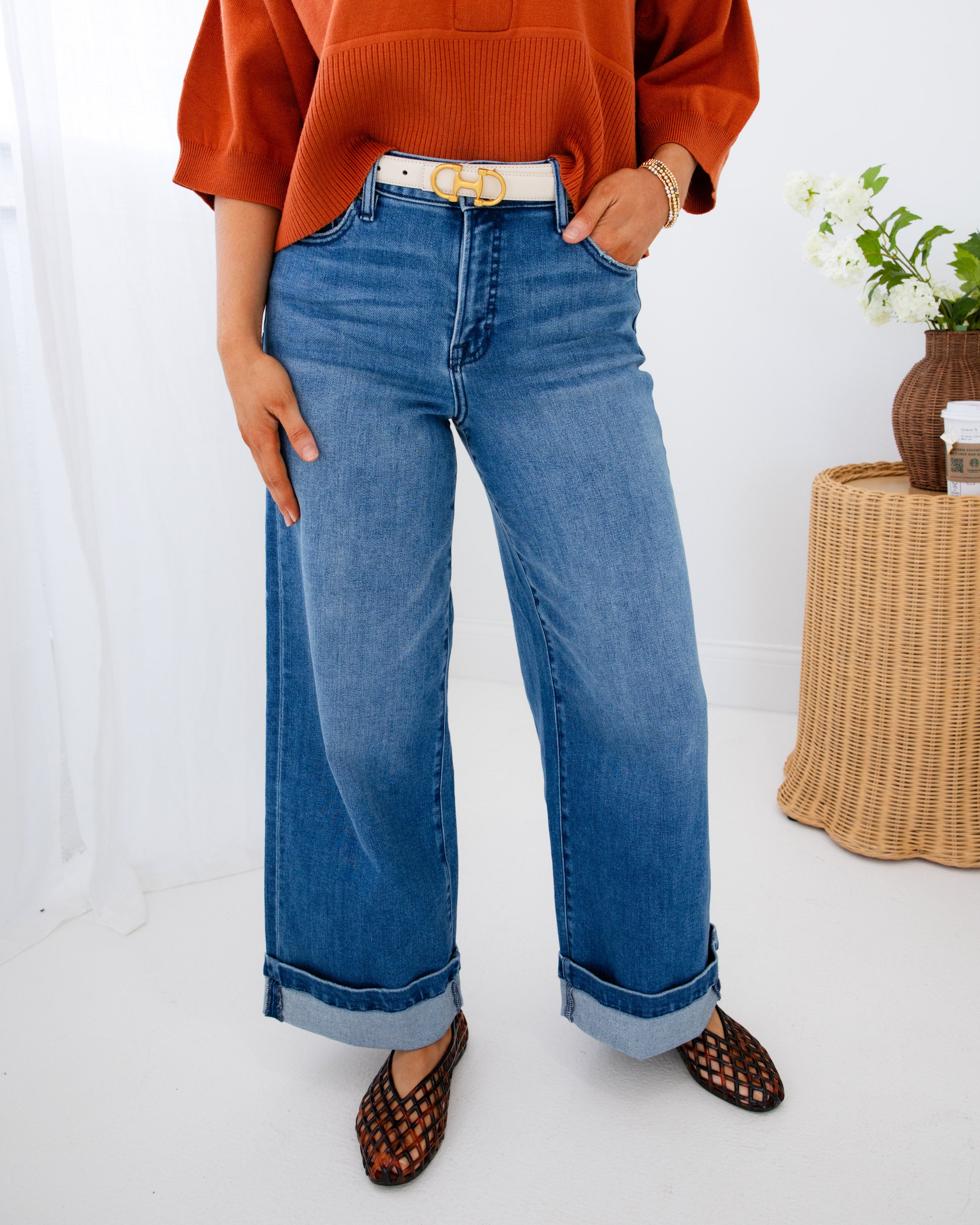 Hidden | Cuffed Wide Leg Jeans