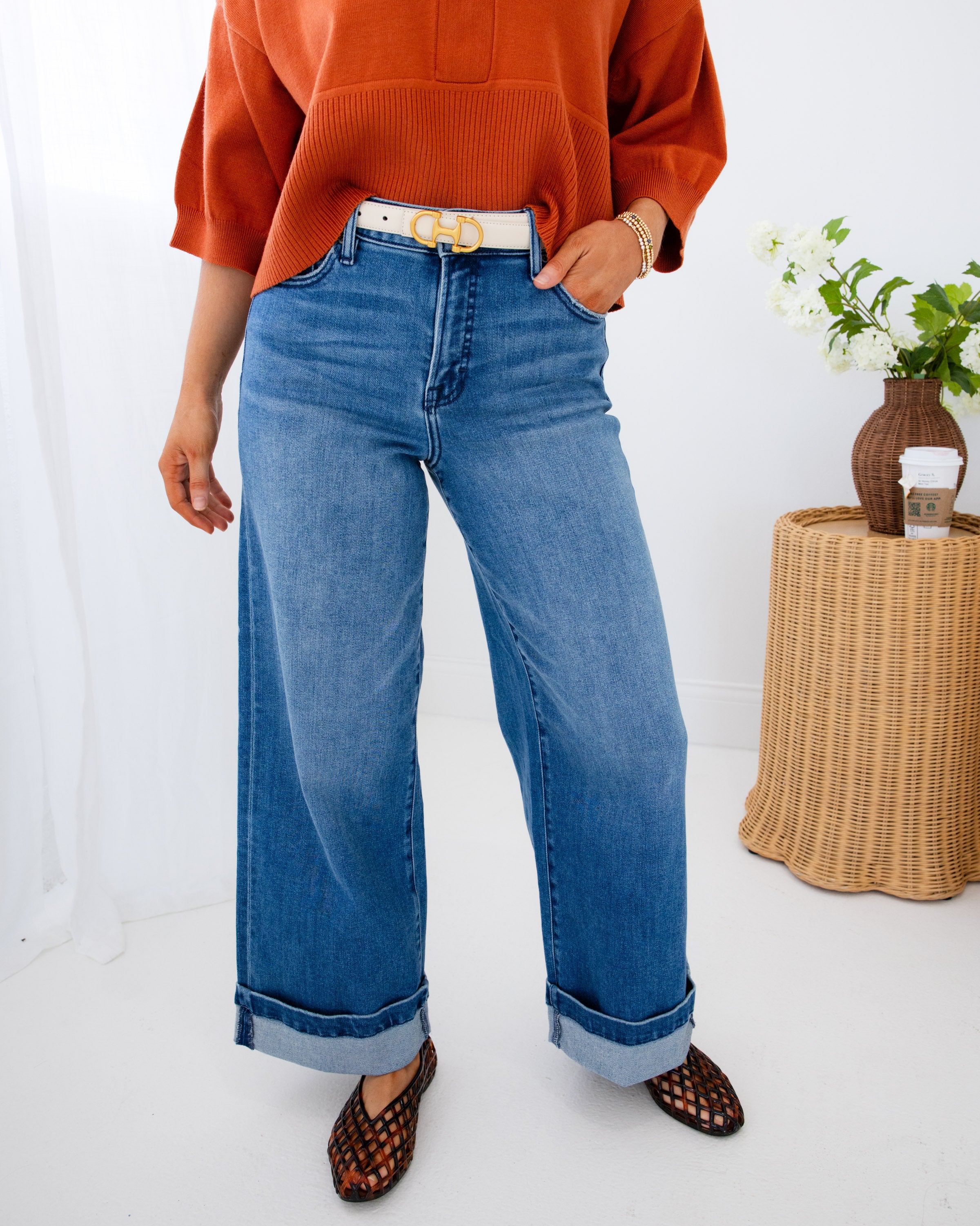 Hidden | Cuffed Wide Leg Jeans