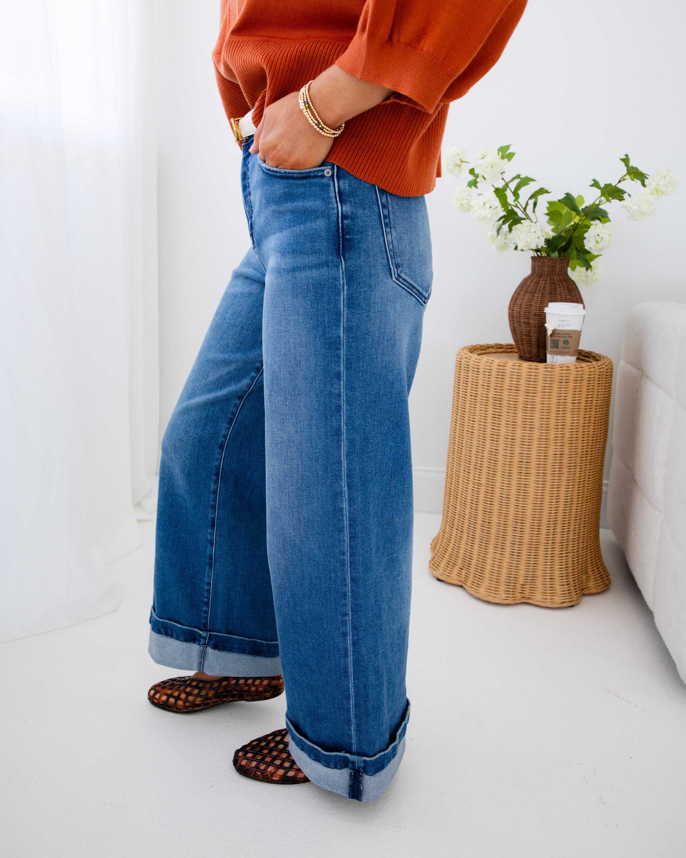 Hidden | Cuffed Wide Leg Jeans