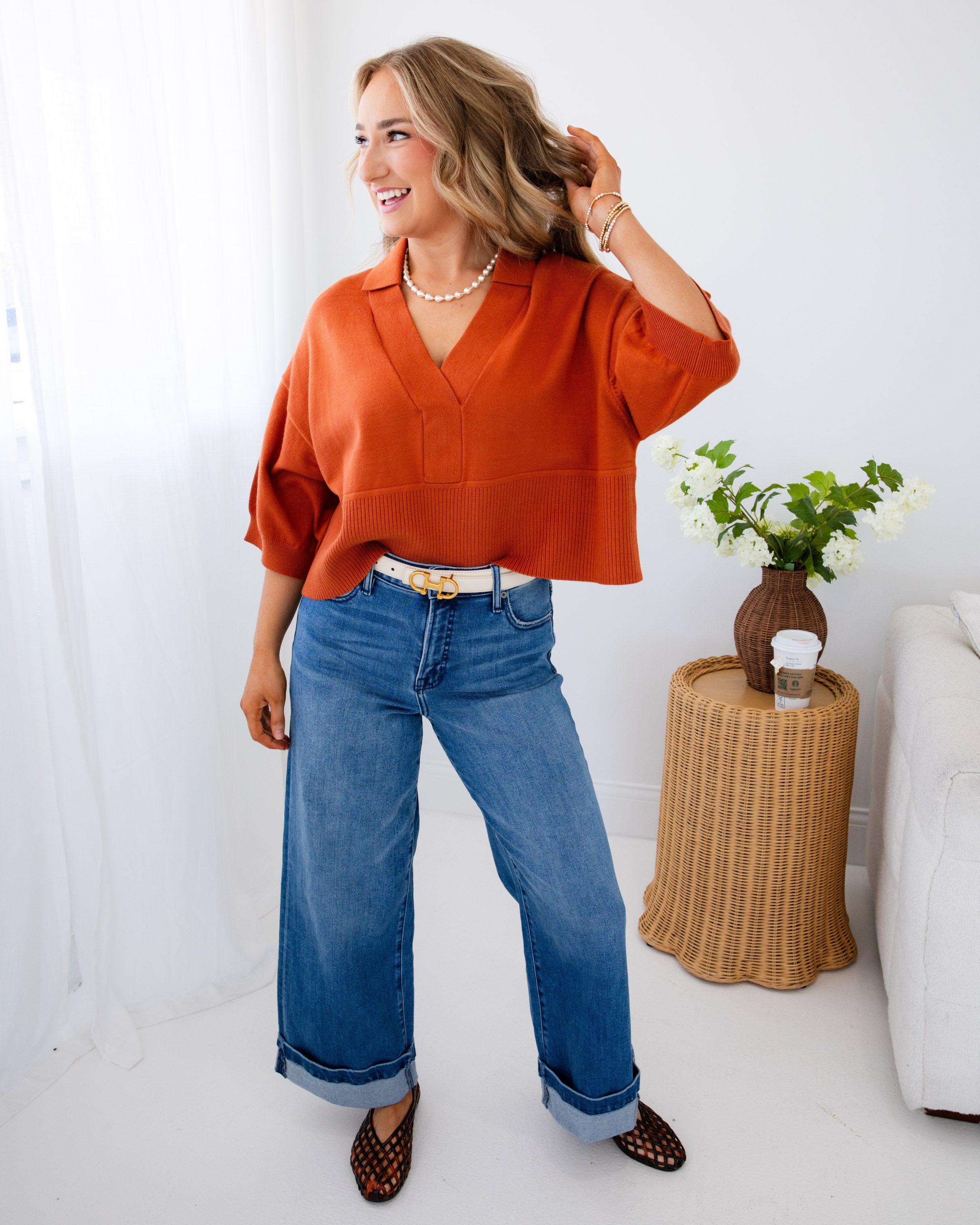 Classic Collar Sweater in Burnt Orange