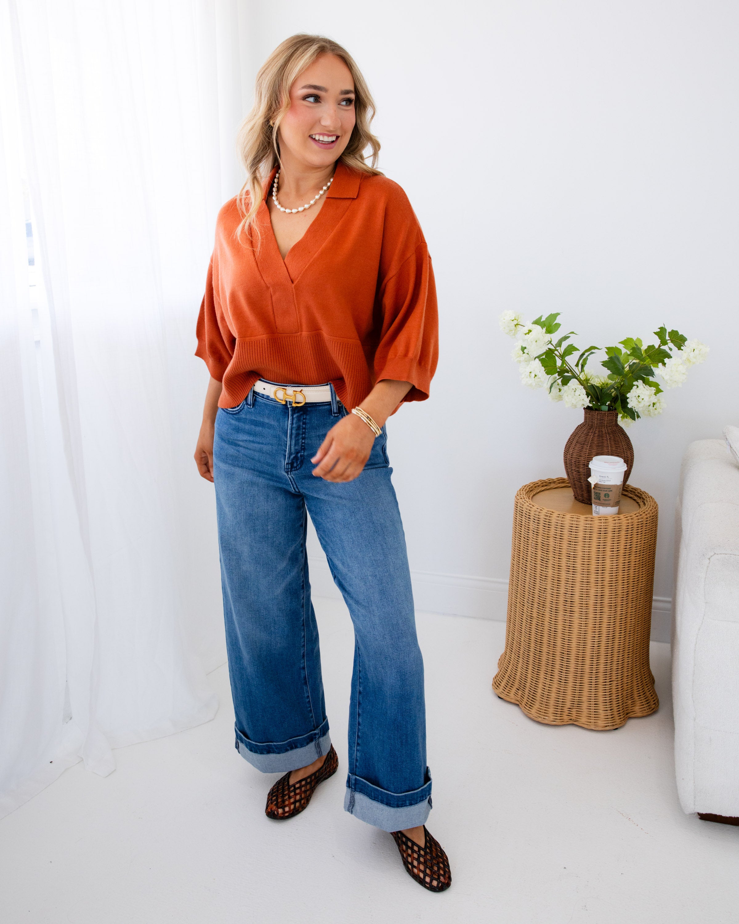 Classic Collar Sweater in Burnt Orange