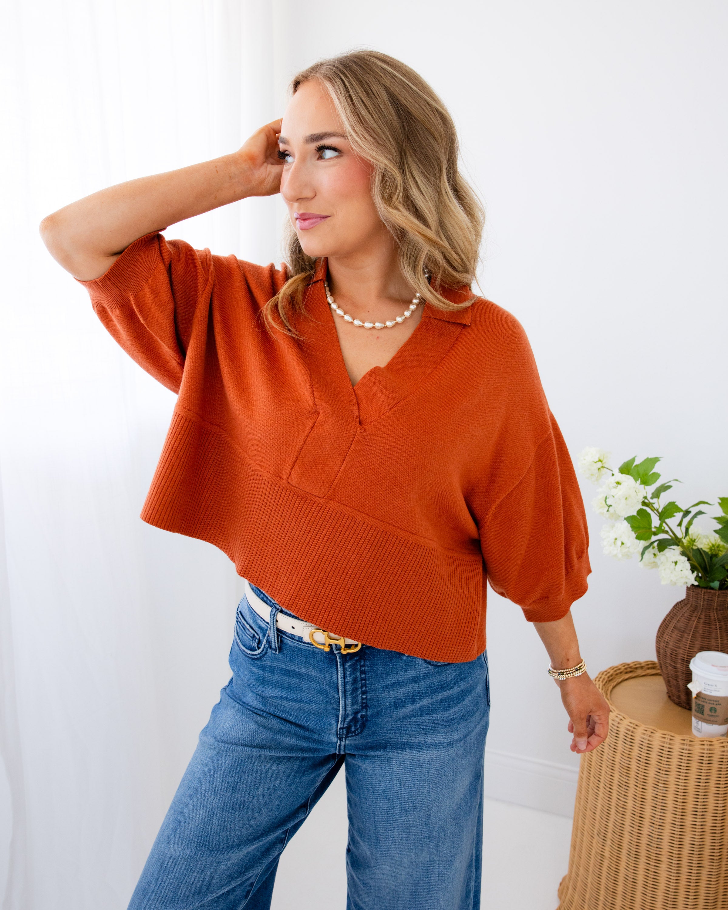 Classic Collar Sweater in Burnt Orange
