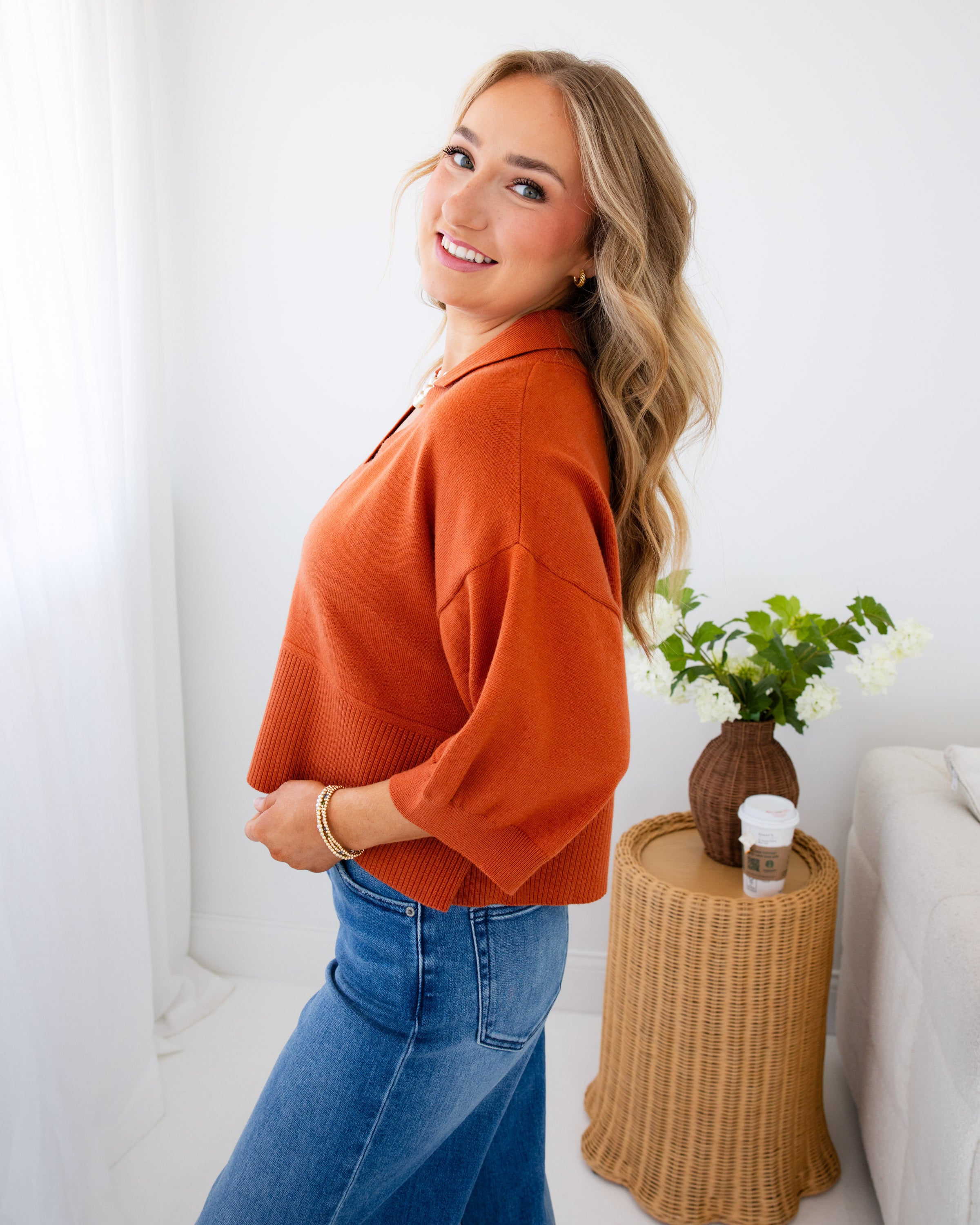 Classic Collar Sweater in Burnt Orange