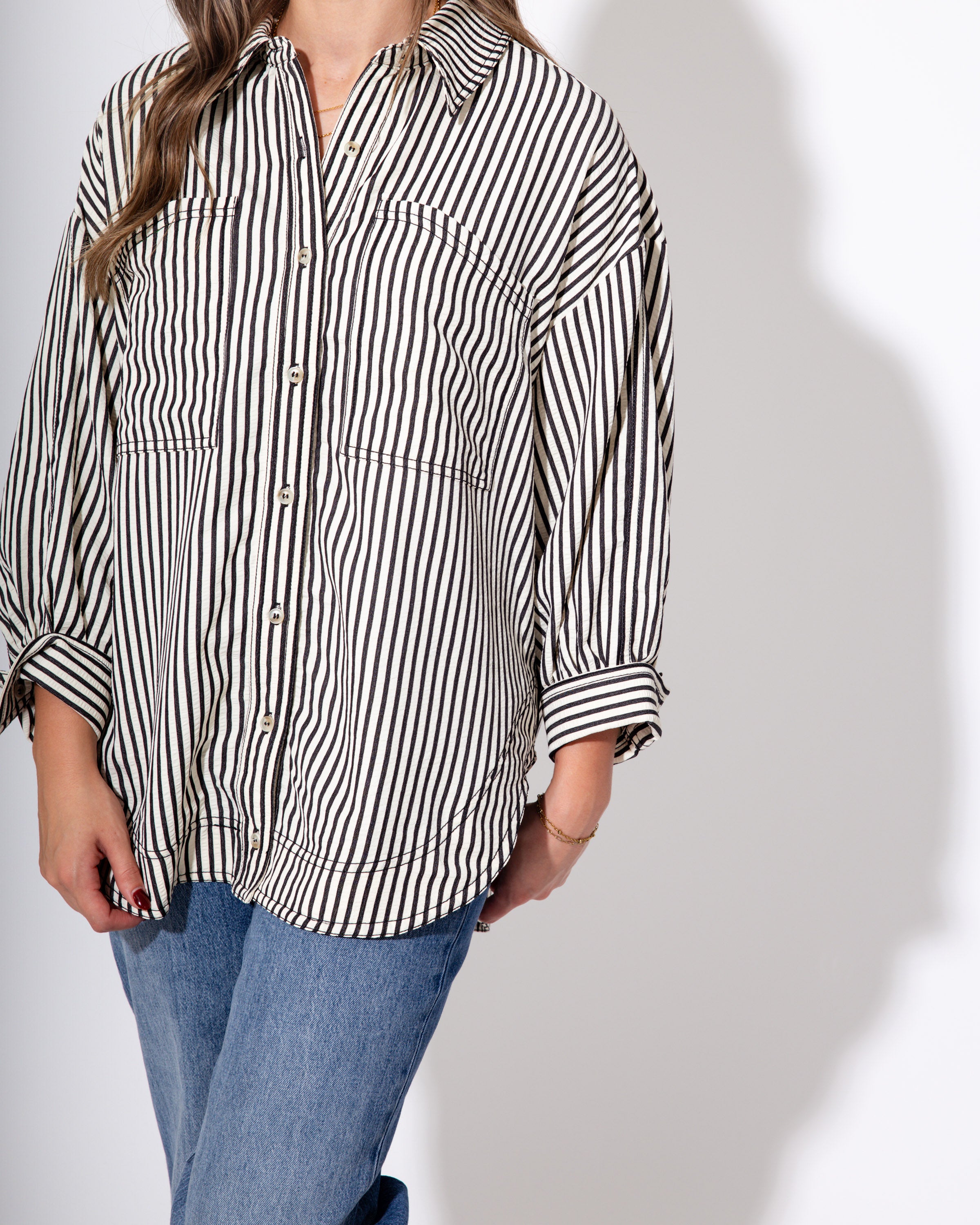 Cuffed & Classic Button Up in Black