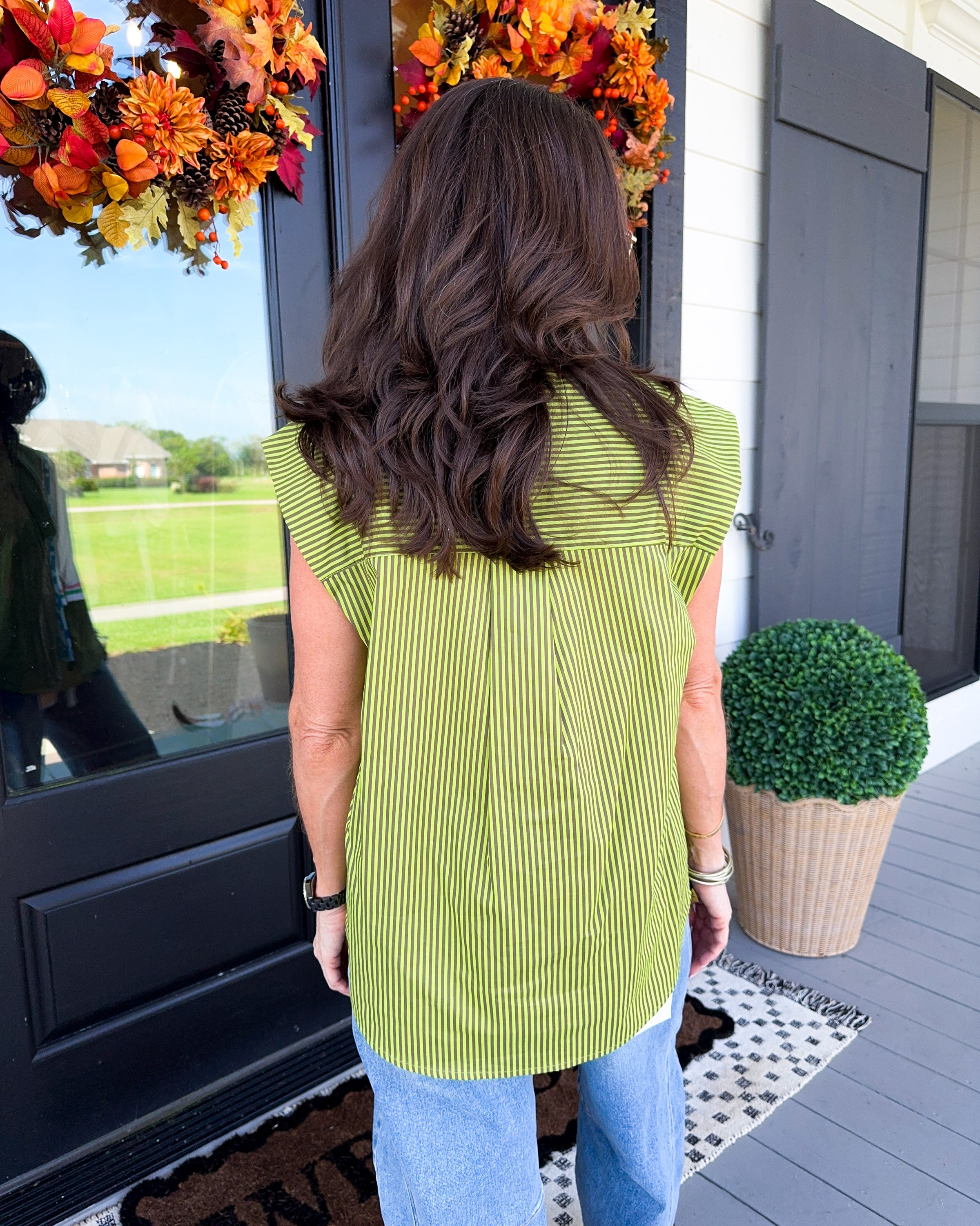 Bright Stripe Neck Tie Top in Lime