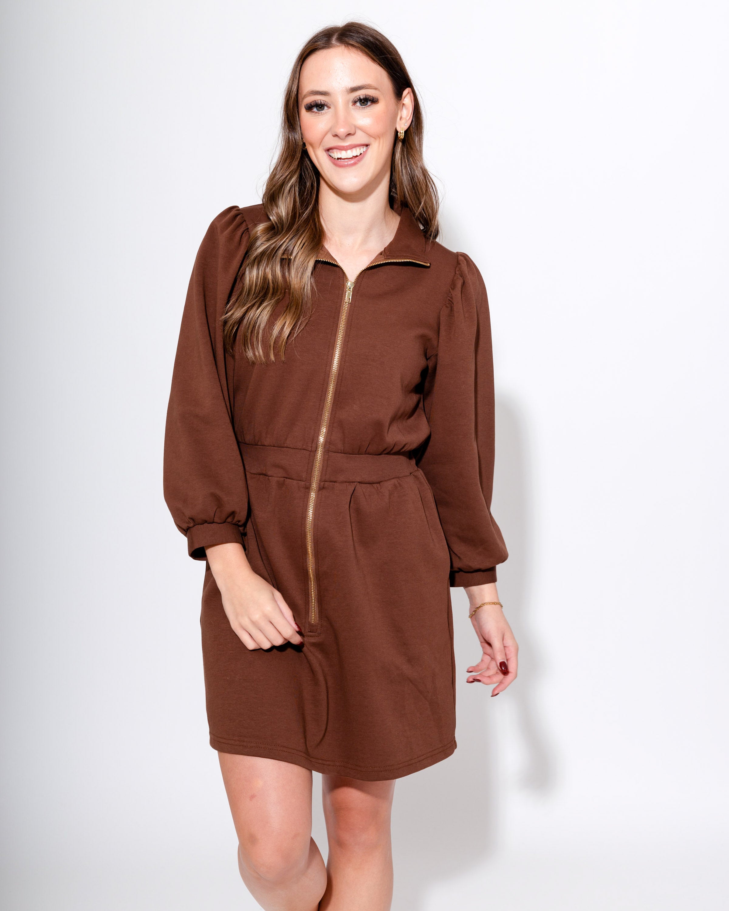 Puff Sleeve Zip Dress