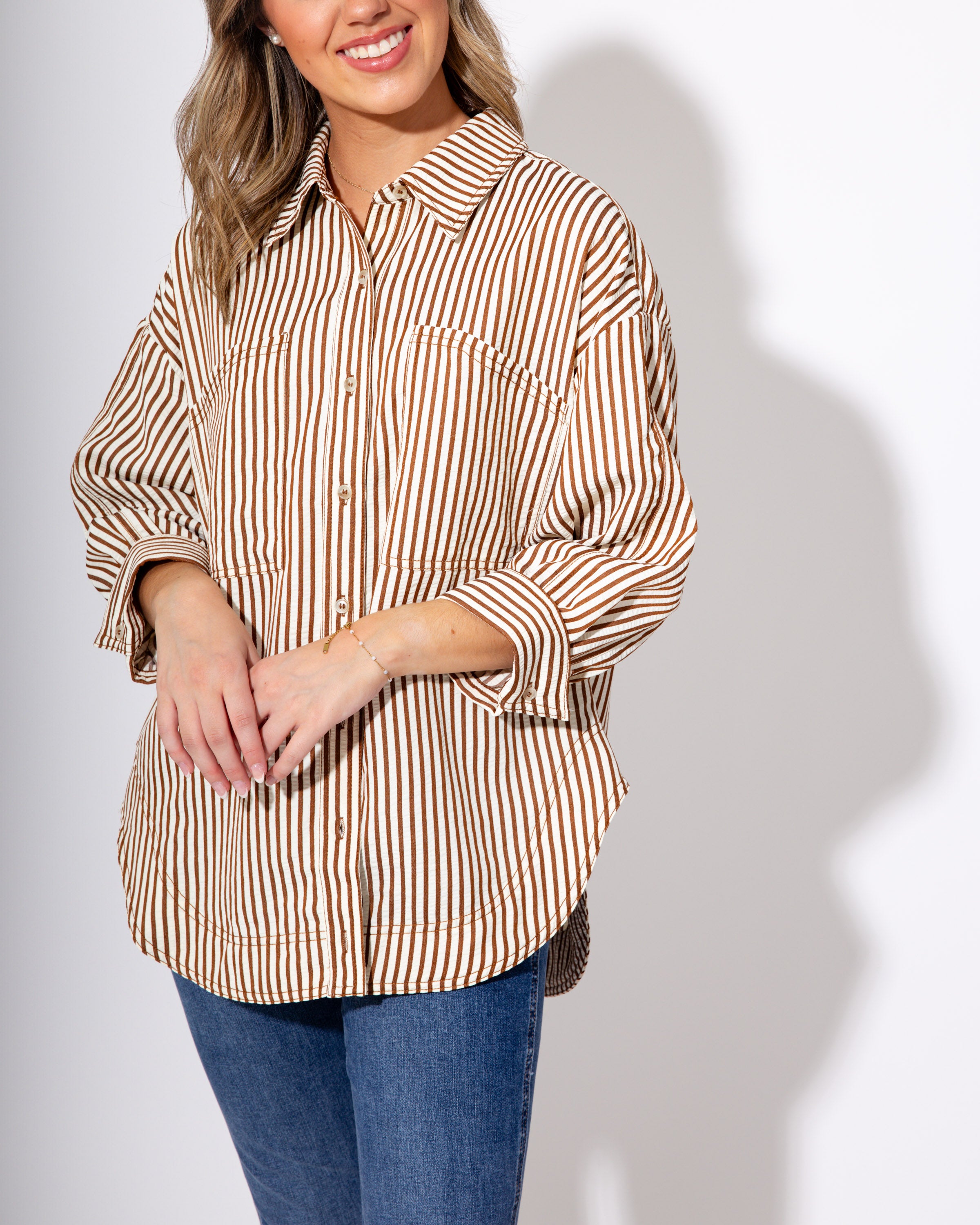 Cuffed & Classic Button Up in Brown