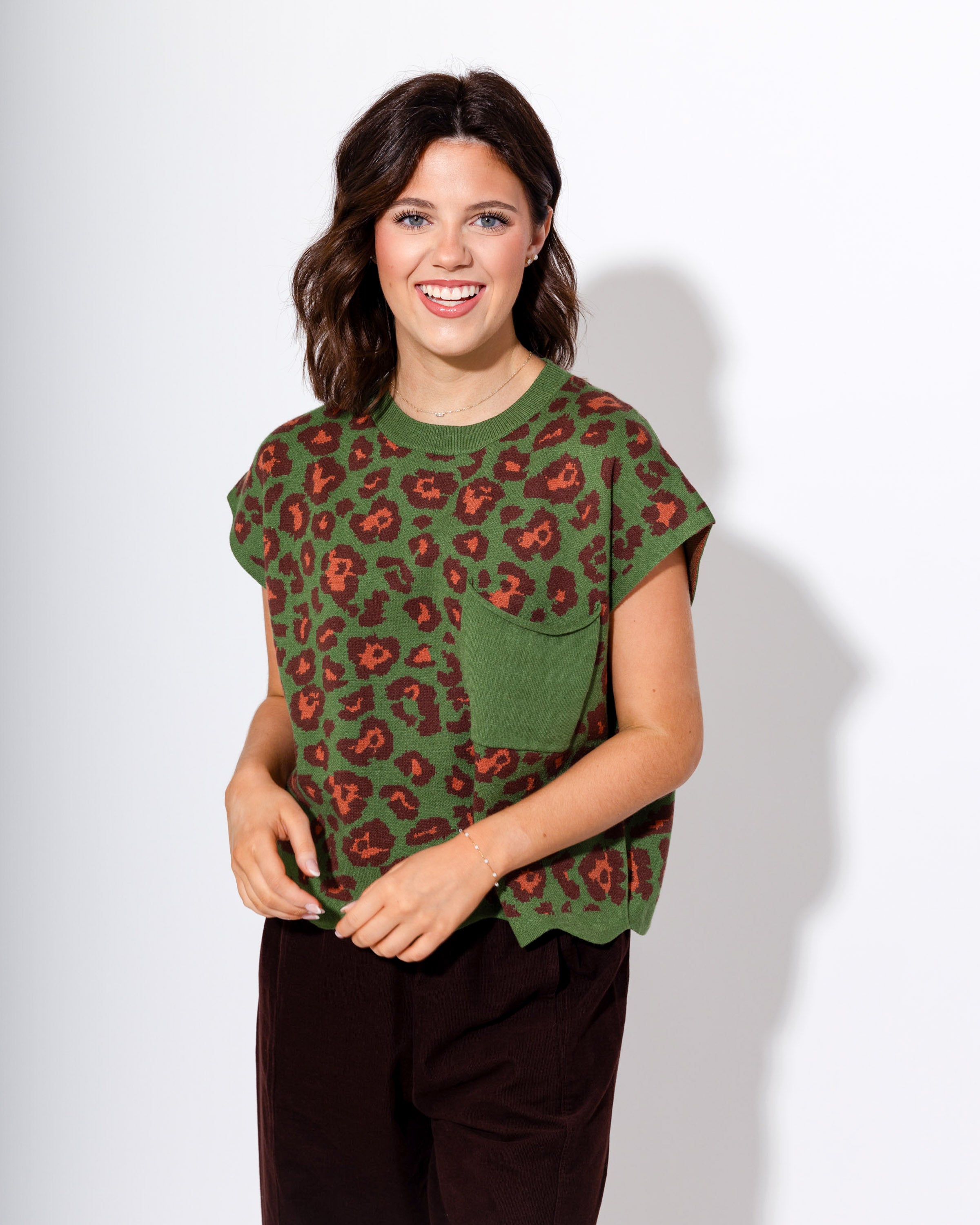 Scallop Edge Animal Print Top in Olive