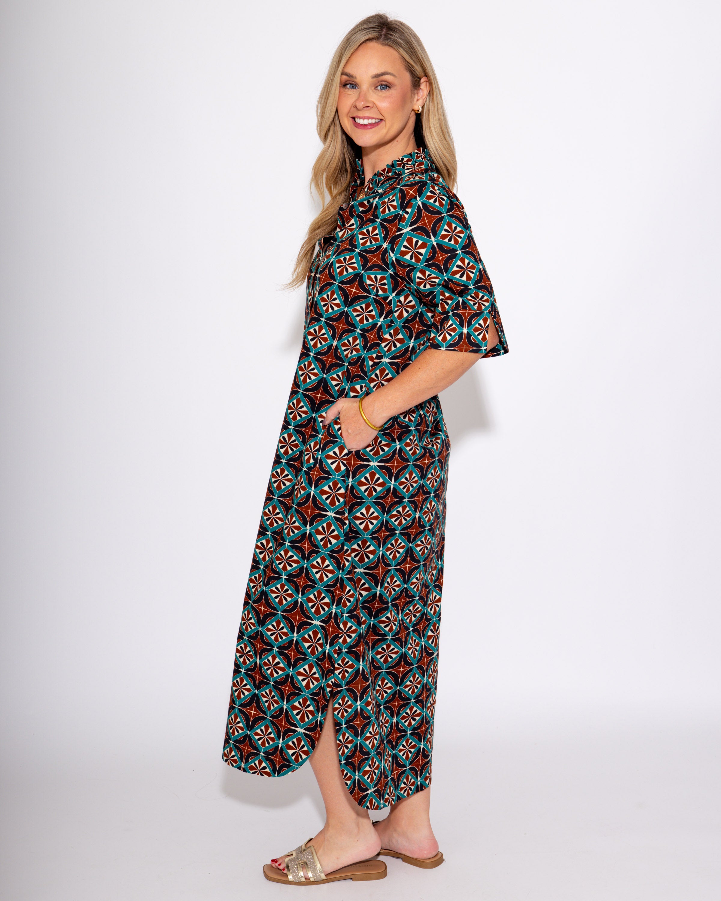 Navy + Teal Geometric Midi