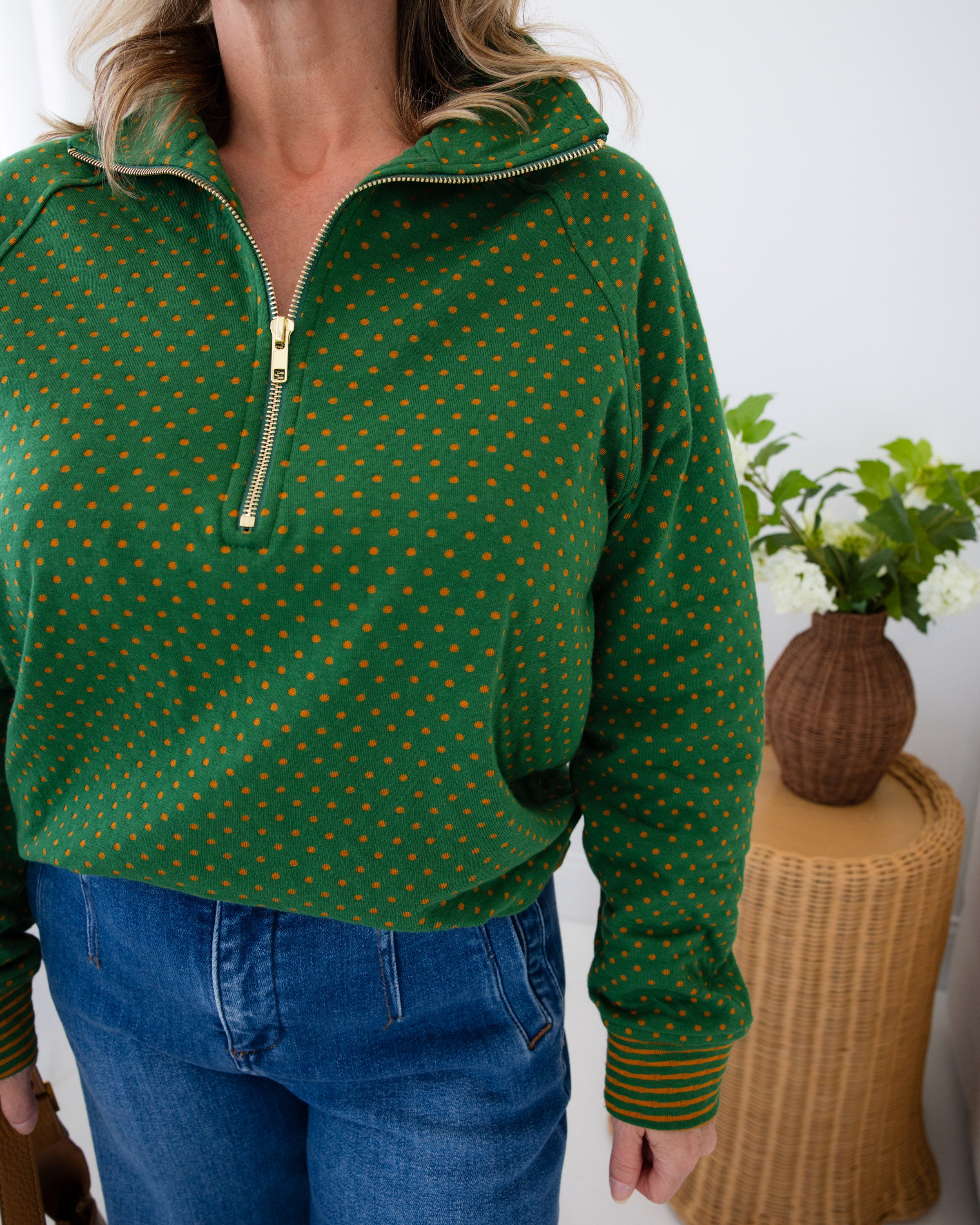 Polka Dot Half Zip Pullover