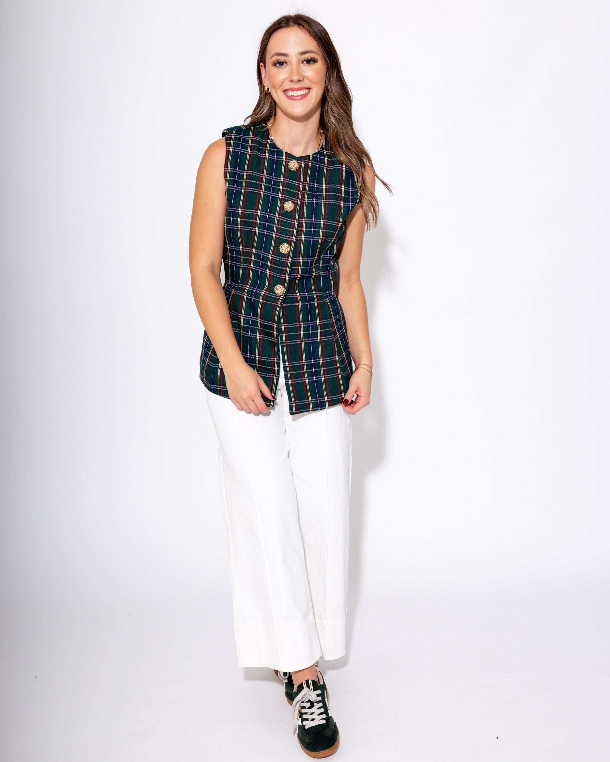 Tailored Tartan Vest in Green