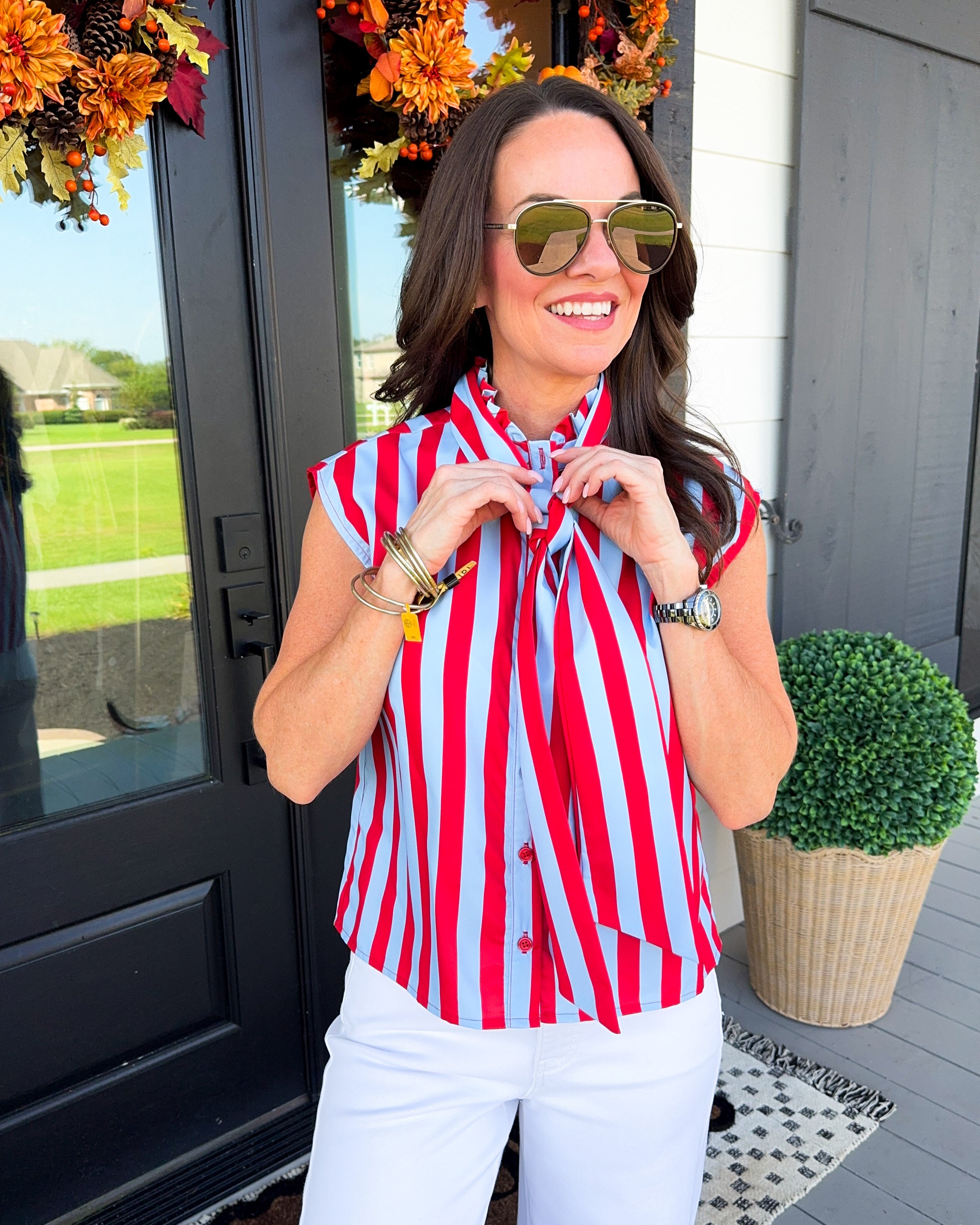 Stripe Bow Neck Top