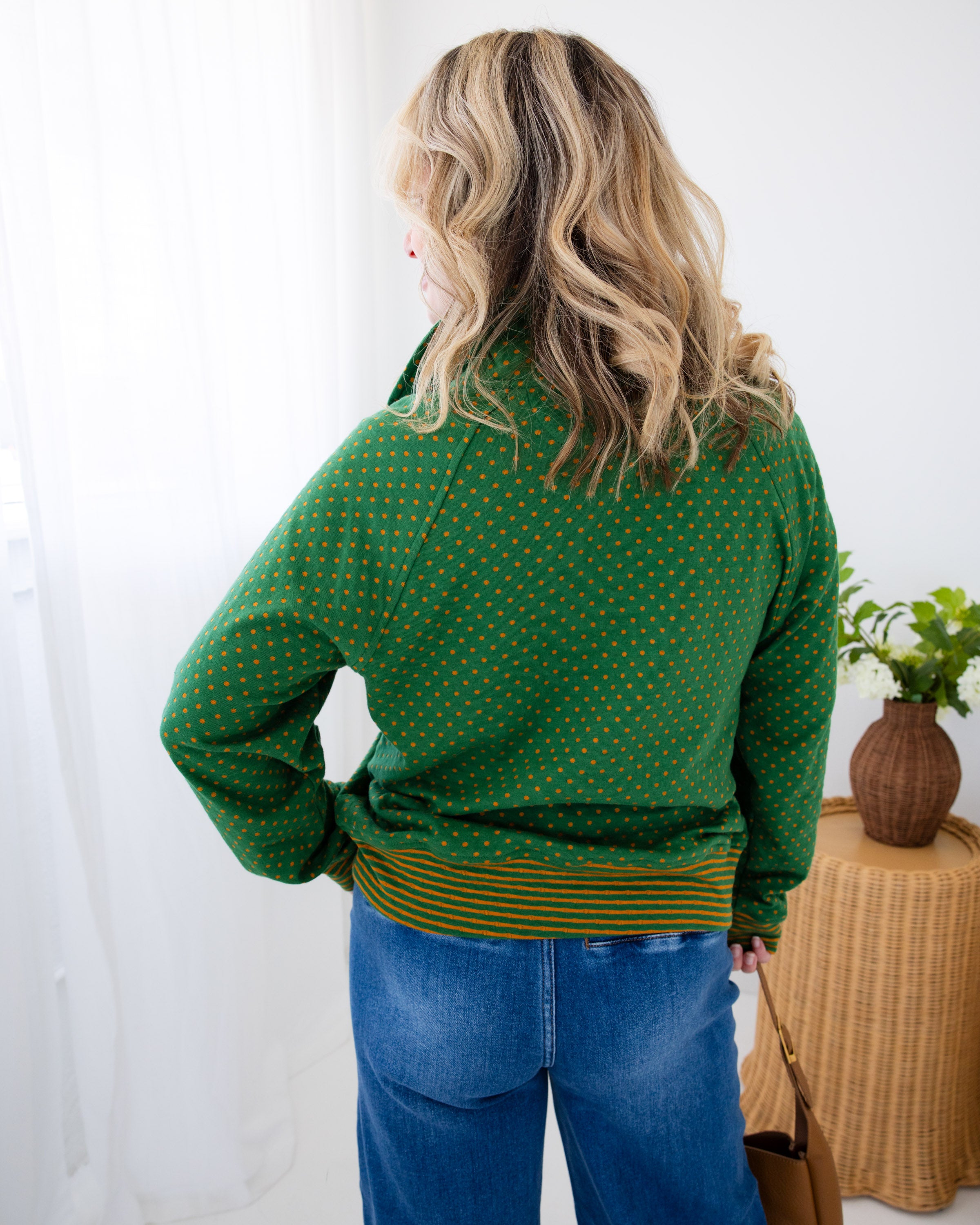 Polka Dot Half Zip Pullover